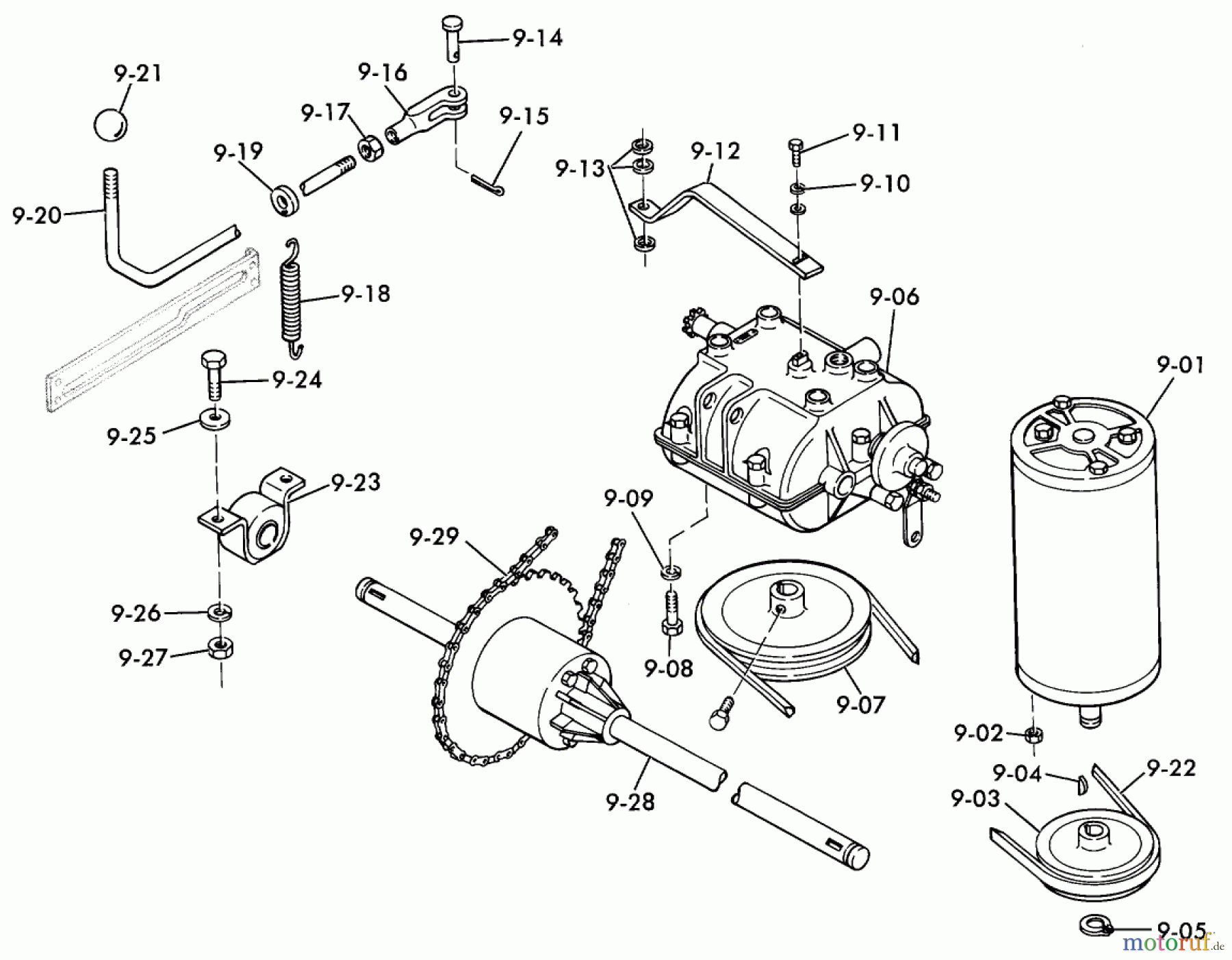  Toro Neu Mowers, Lawn & Garden Tractor Seite 1 3-6000 (A-65) - Toro A-65 Elec-Trak, 1975 A-65 PARTS MANUAL E9.000 MOTOR, TRANSMISSION AND DRIVE SYSTEM (FIG. 9)