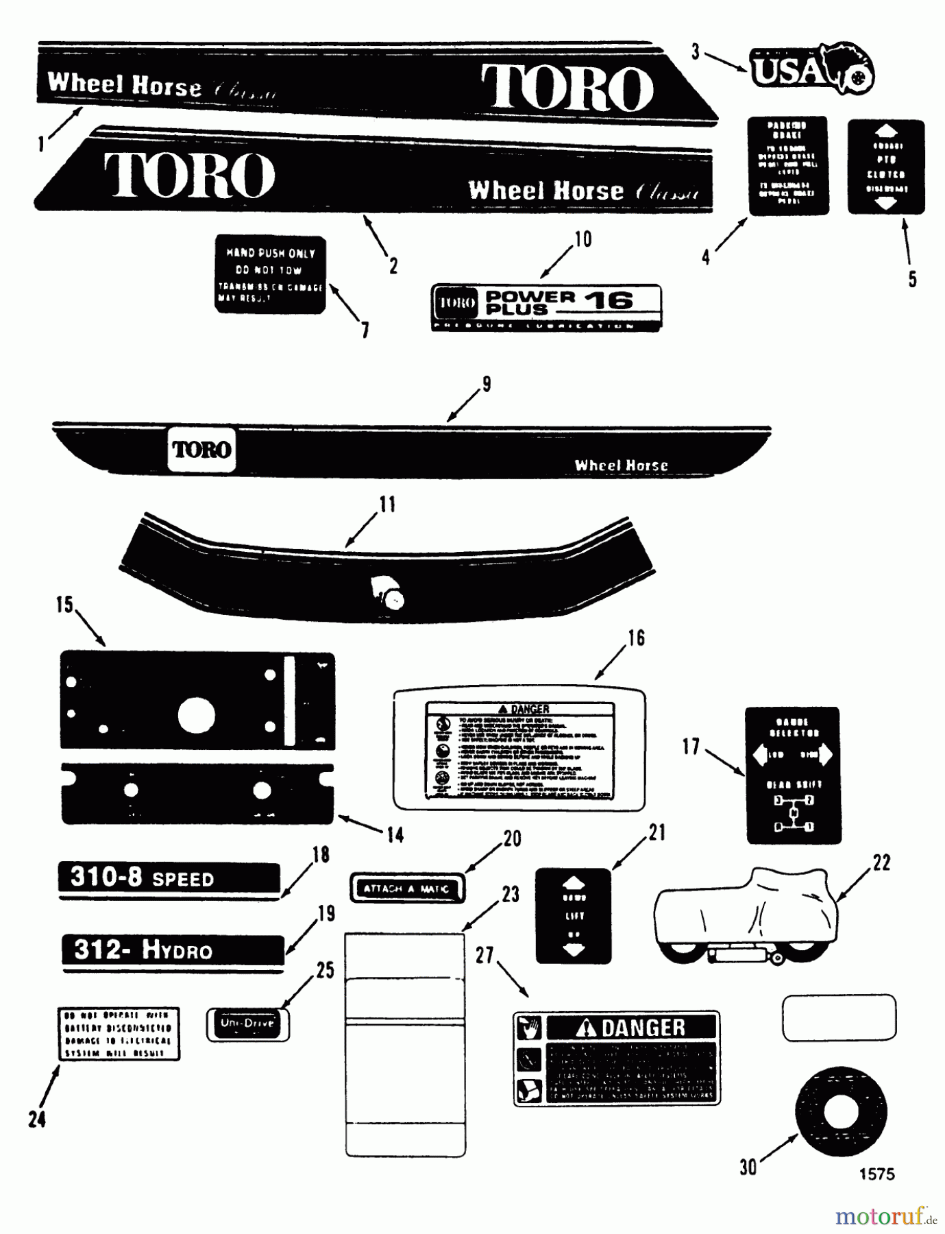  Toro Neu Mowers, Lawn & Garden Tractor Seite 1 51-16OE02 (416-H) - Toro 416-H Garden Tractor, 1992 (2000001-2999999) DECALS