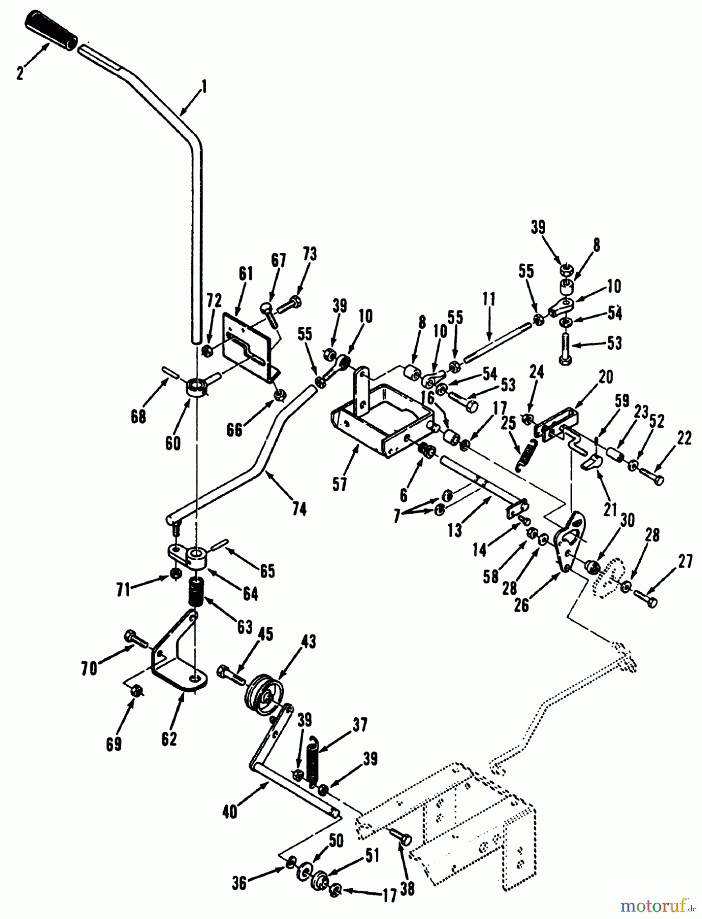  Toro Neu Mowers, Lawn & Garden Tractor Seite 1 41-20OE03 (520-H) - Toro 520-H Garden Tractor, 1992 (2000001-2999999) CLUTCH, BRAKE AND SPEED CONTROL LINKAGE #1