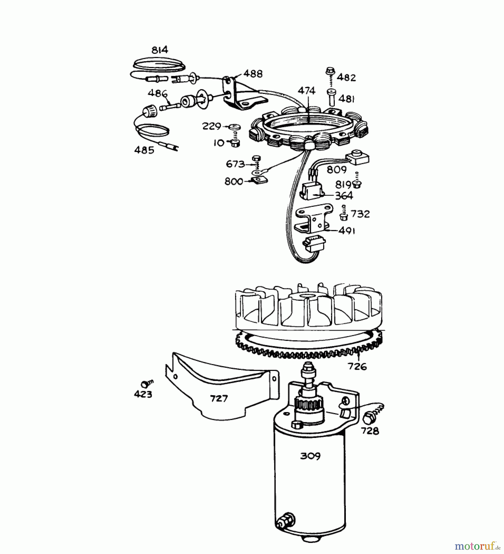  Toro Neu Mowers, Lawn & Garden Tractor Seite 1 55055 (800) - Toro 800 Electric Lawn Tractor, 1971 (1000001-1999999) ALTERNATOR AND STARTER ASSEMBLY