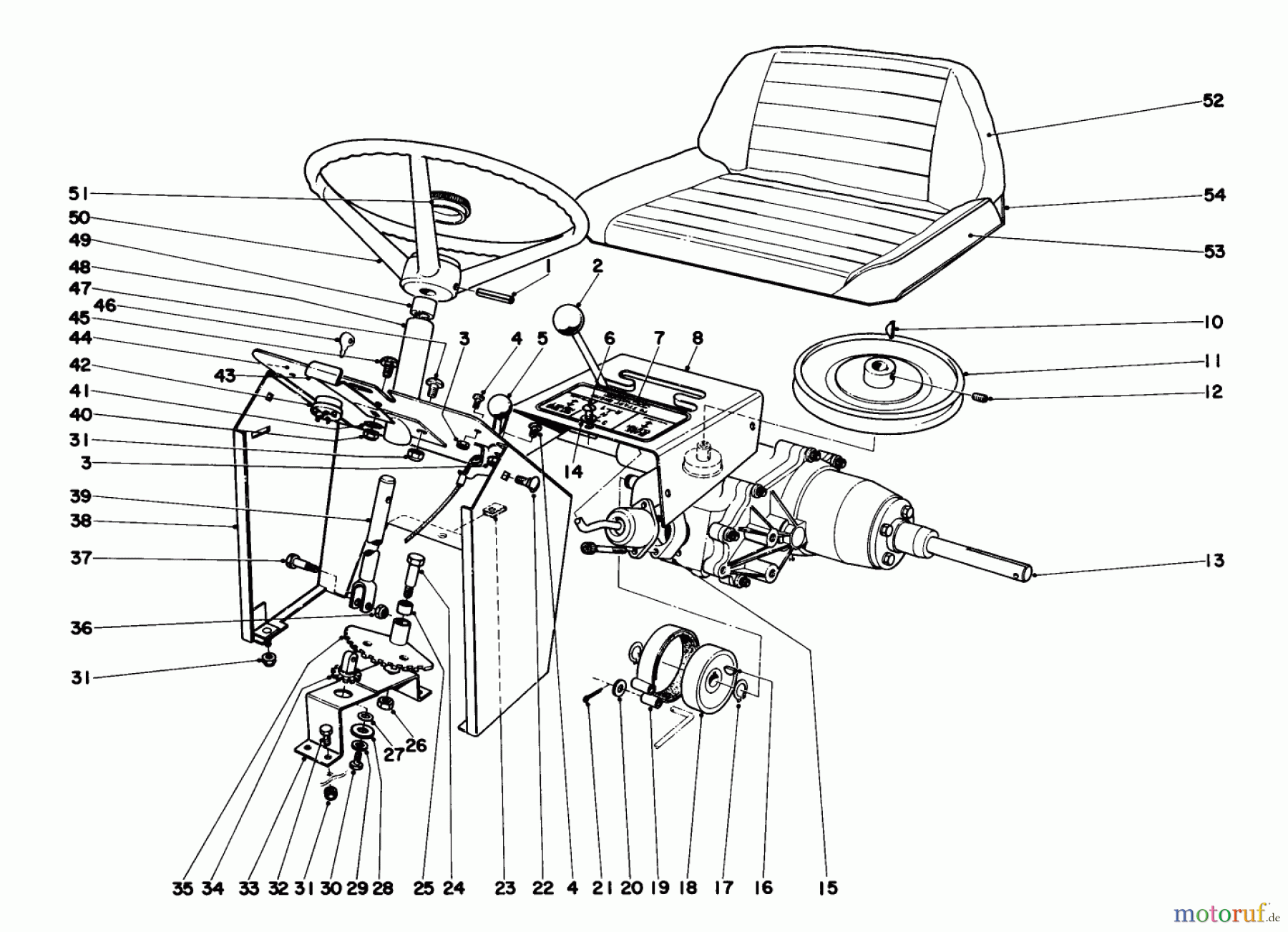  Toro Neu Mowers, Lawn & Garden Tractor Seite 1 55055 (800) - Toro 800 Electric Lawn Tractor, 1971 (1000001-1999999) DASH AND TRANSAXLE ASSEMBLY