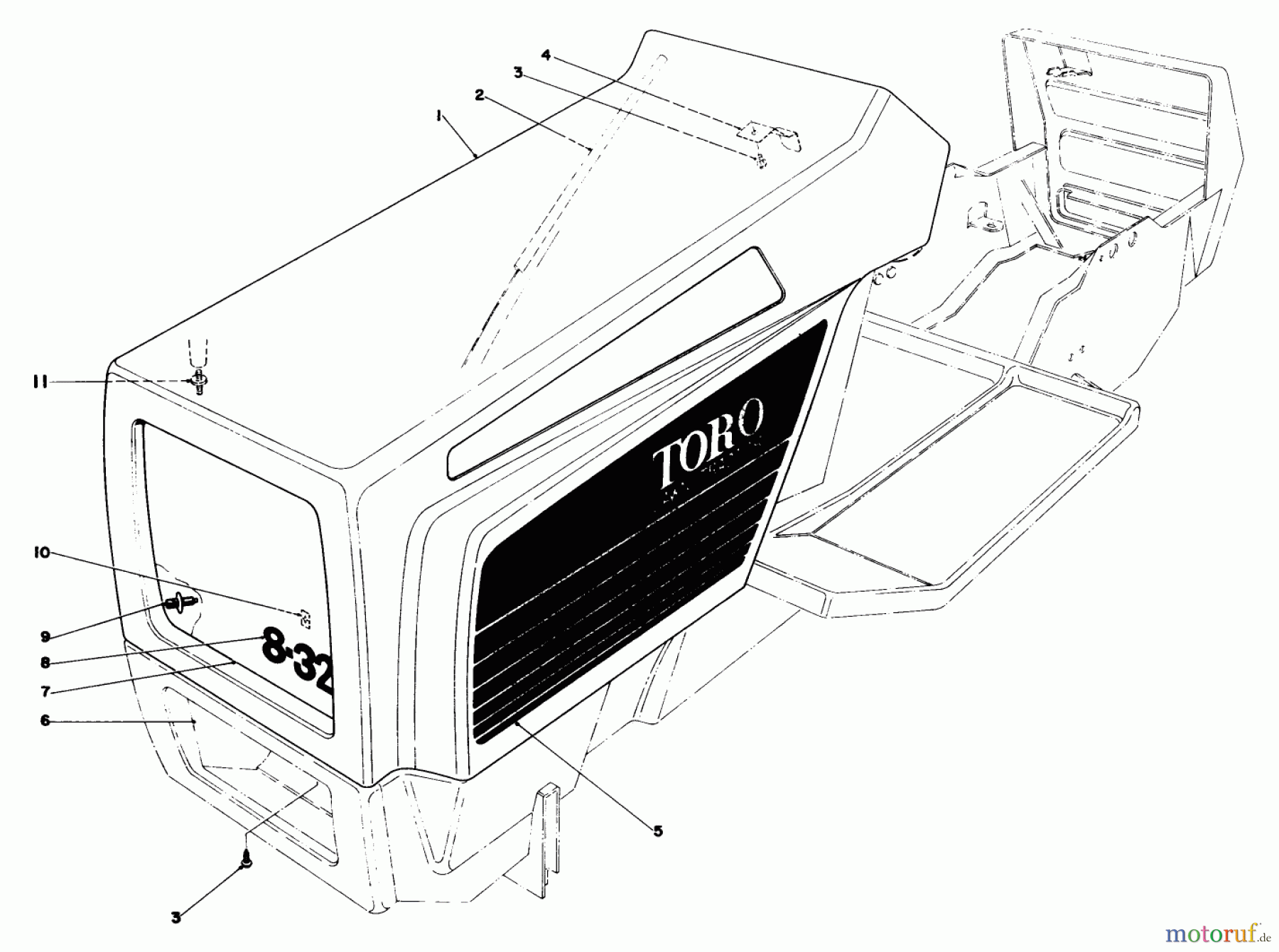  Toro Neu Mowers, Lawn & Garden Tractor Seite 1 57360 (11-32) - Toro 11-32 Lawn Tractor, 1983 (3000001-3999999) HOOD ASSEMBLY MODEL 57300