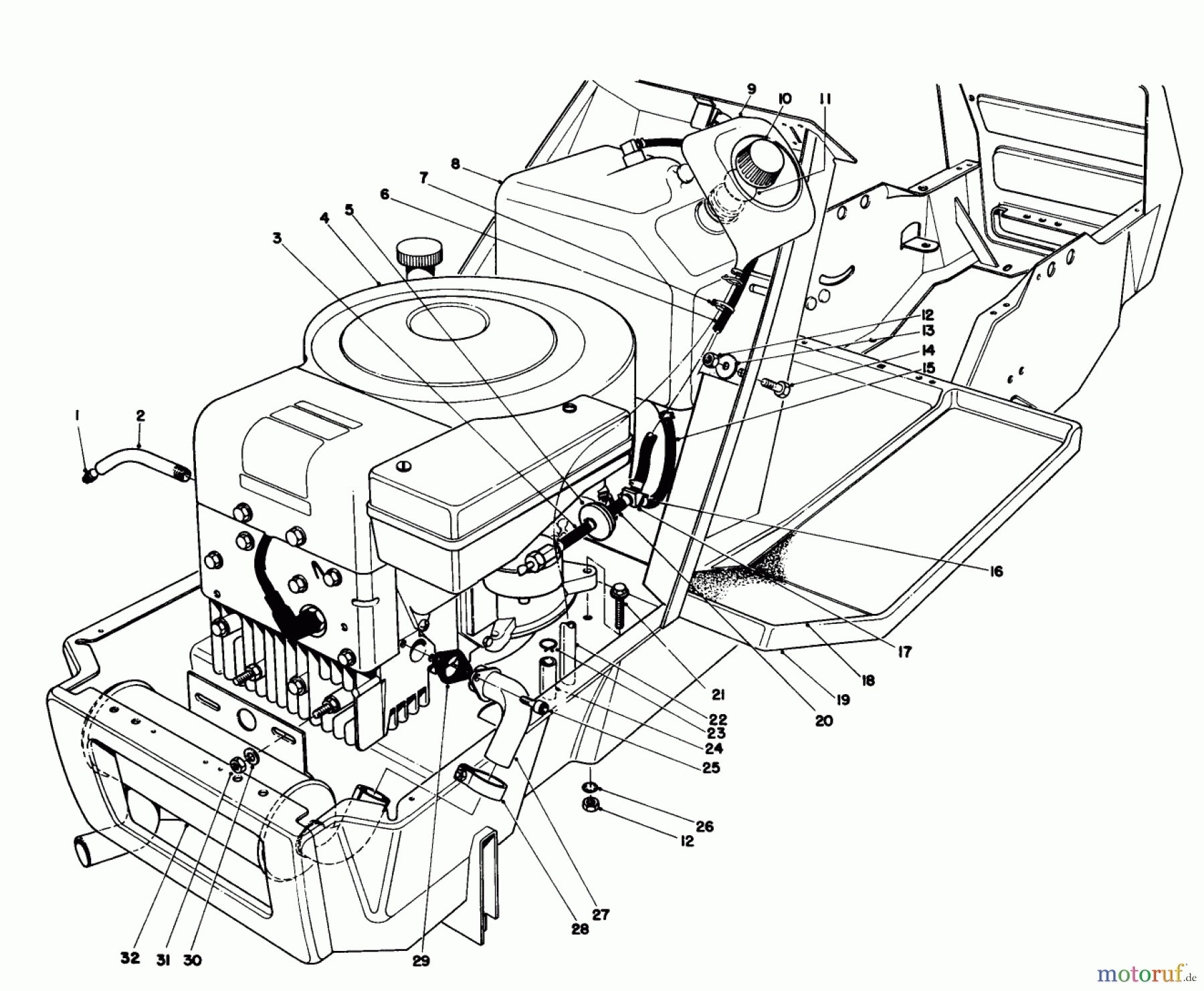  Toro Neu Mowers, Lawn & Garden Tractor Seite 1 57360 (11-32) - Toro 11-32 Lawn Tractor, 1984 (4000001-4999999) ENGINE ASSEMBLY MODEL 57360