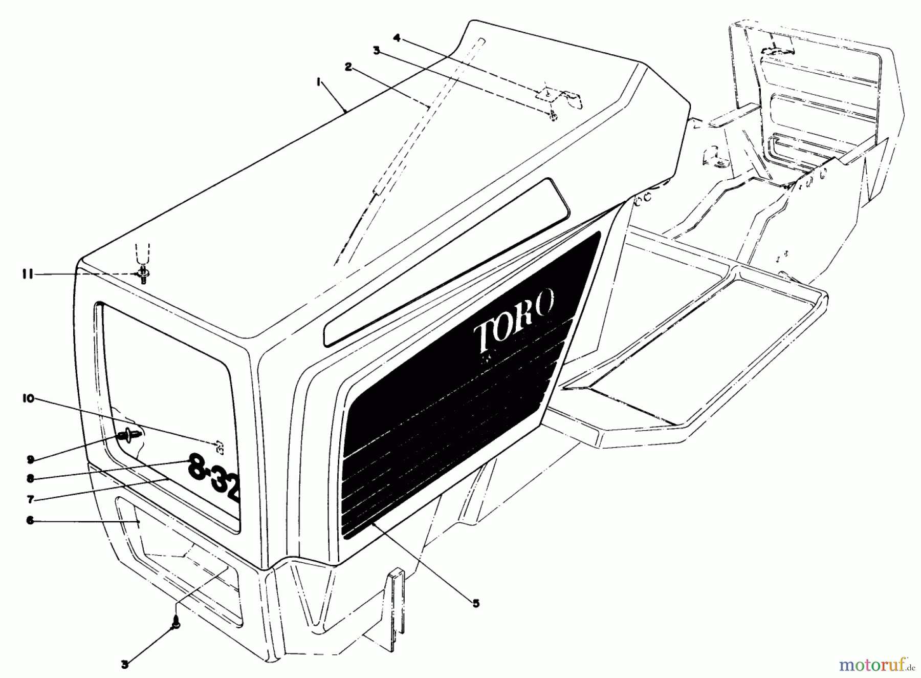 Toro Neu Mowers, Lawn & Garden Tractor Seite 1 57300 (8-32) - Toro 8-32 Front Engine Rider, 1984 (4000001-4999999) HOOD ASSEMBLY MODEL 57300