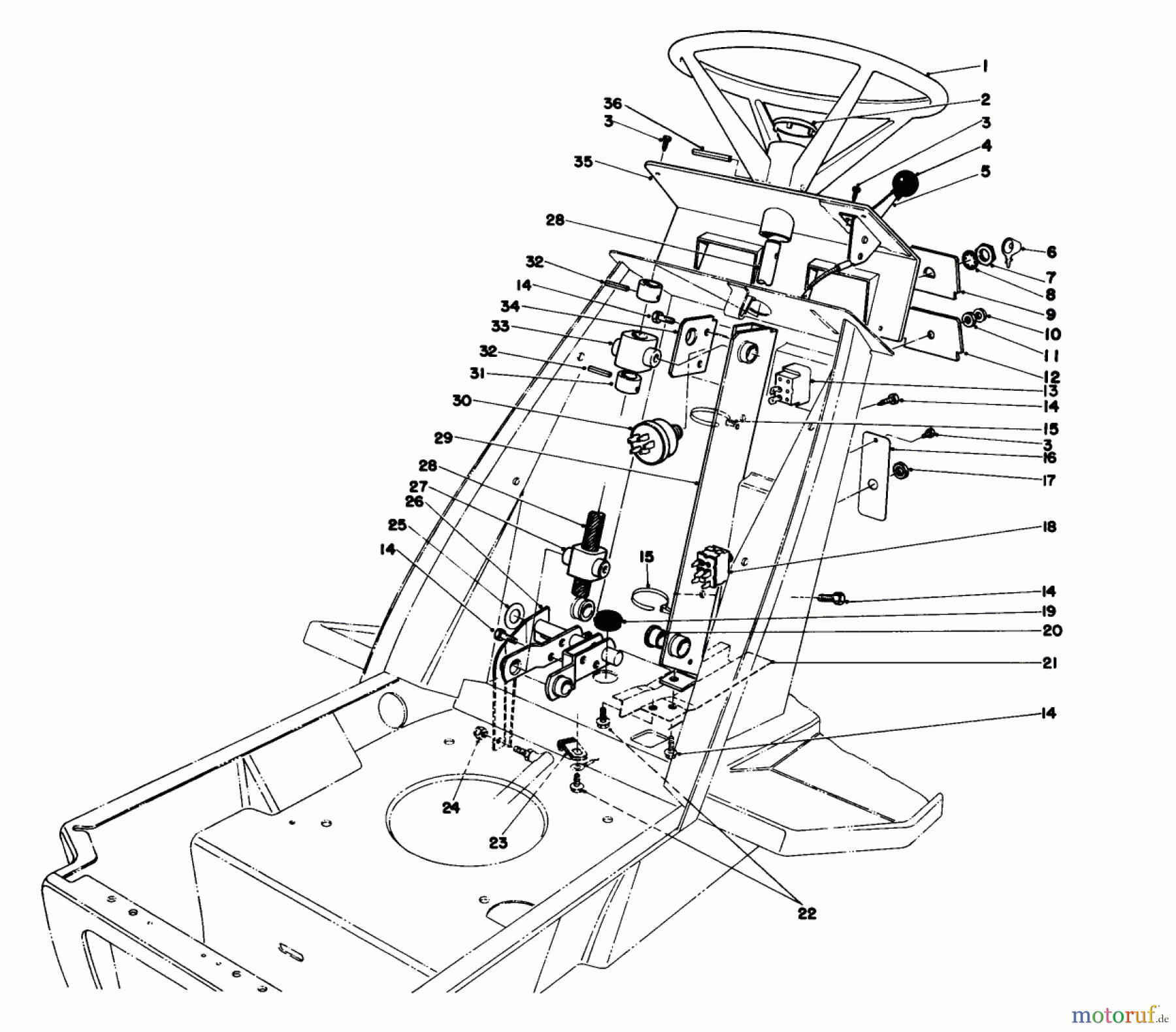  Toro Neu Mowers, Lawn & Garden Tractor Seite 1 57300 (8-32) - Toro 8-32 Front Engine Rider, 1984 (4000001-4999999) STEERING WHEEL & DASH ASSEMBLY