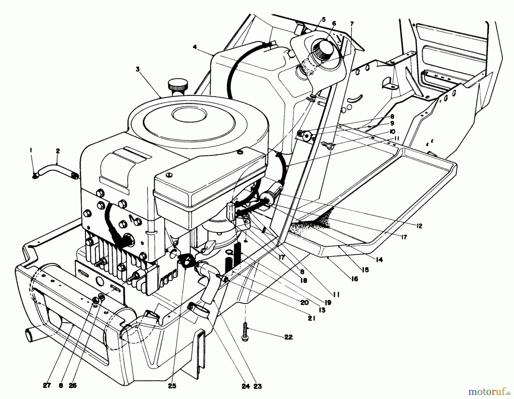  Toro Neu Mowers, Lawn & Garden Tractor Seite 1 57380 - Toro 8 hp Front Engine Rider, 1980 (0000001-0999999) ENGINE ASSEMBLY MODEL 57385