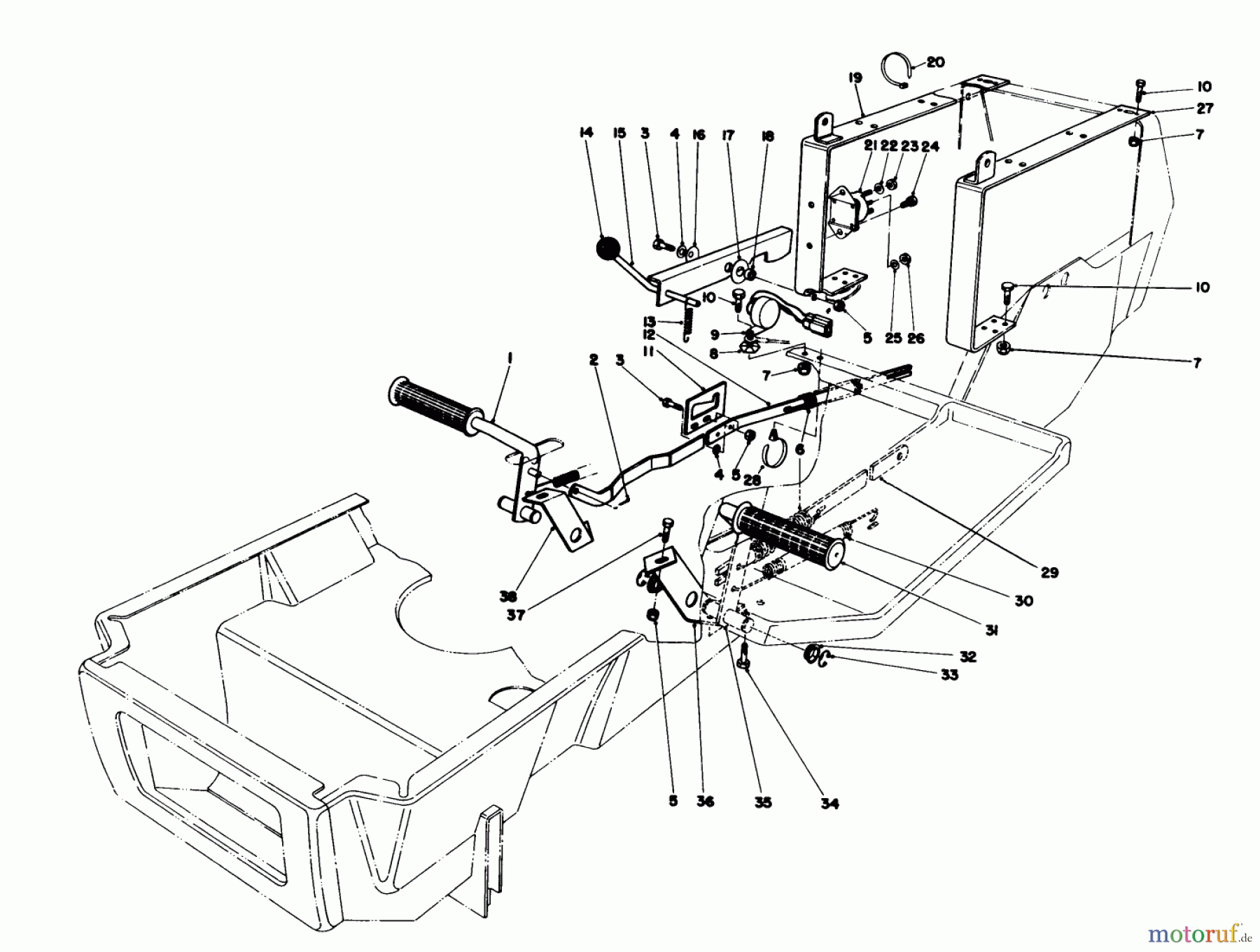  Toro Neu Mowers, Lawn & Garden Tractor Seite 1 57410 - Toro 12 hp Electric Start Lawn Tractor, 1988 (8000001-8999999) BRAKE & CLUTCH PEDAL ASSEMBLY