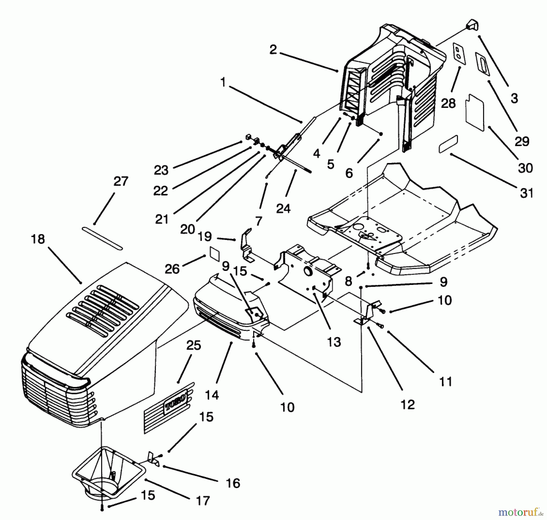  Toro Neu Mowers, Lawn & Garden Tractor Seite 1 71184 (12-38XL) - Toro 12-38XL Lawn Tractor, 1995 (5900001-5910000) HOOD ASSEMBLY