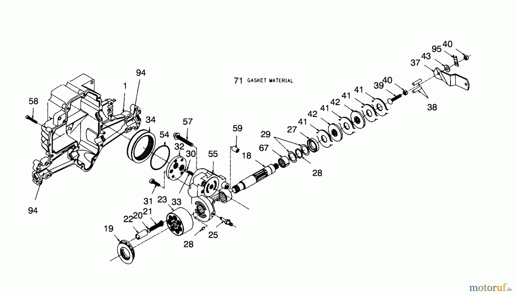  Toro Neu Mowers, Lawn & Garden Tractor Seite 1 71213 (13-38HXL) - Toro 13-38HXL Lawn Tractor, 1995 (59100001-59999999) HYDROGEAR TRANSAXLE MODEL NO. 321-0500 #1