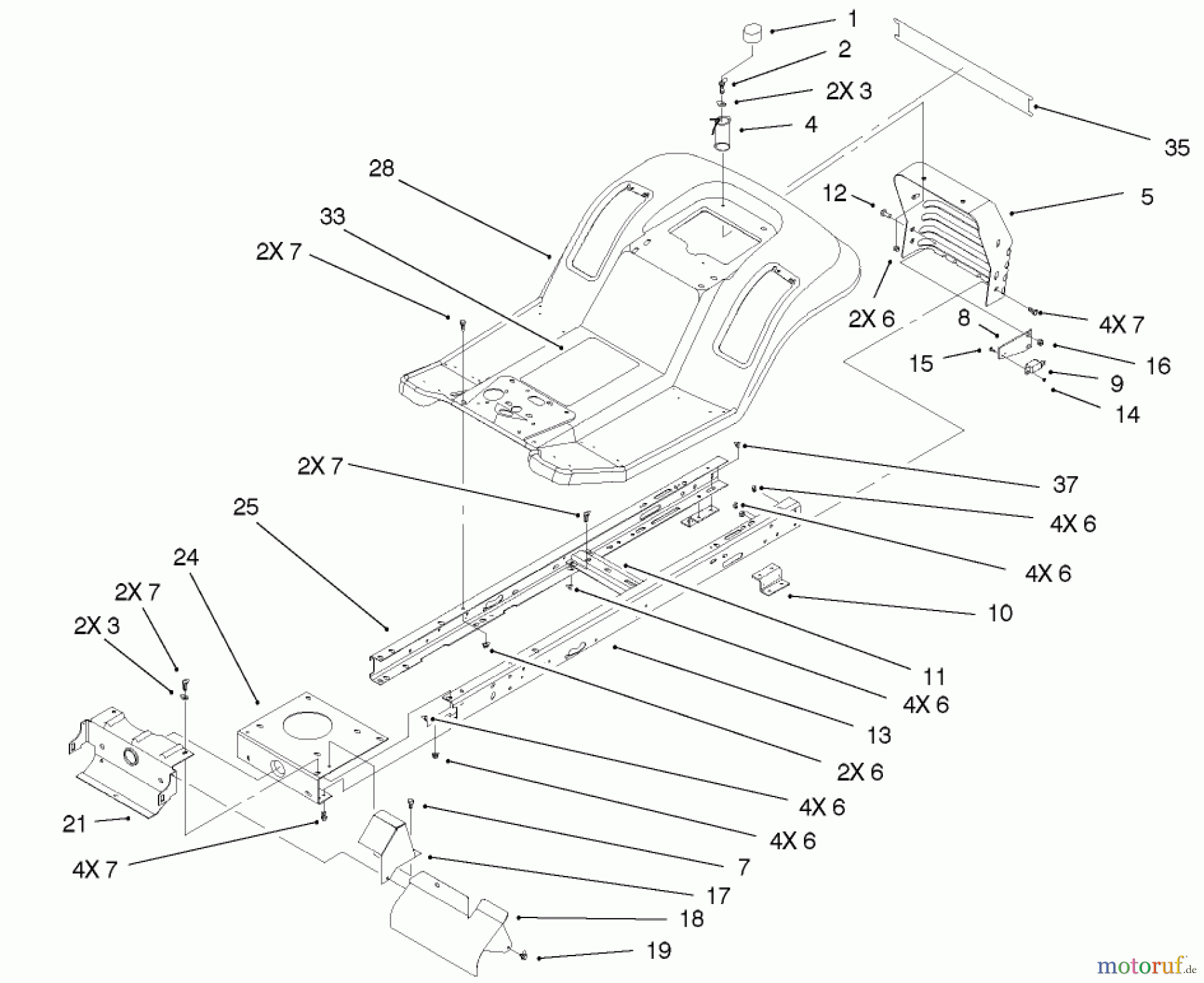  Toro Neu Mowers, Lawn & Garden Tractor Seite 1 71209 (13-32XLE) - Toro 13-32XLE Lawn Tractor, 2001 (210000001-210999999) FRAME & BODY ASSEMBLY