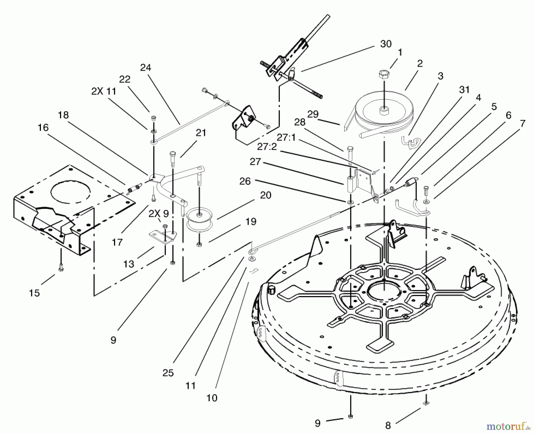 Toro Neu Mowers, Lawn & Garden Tractor Seite 1 71209 (13-32XLE) - Toro 13-32XLE Lawn Tractor, 2004 (240000001-240999999) 32IN DECK BLADE DRIVE/BRAKE ASSEMBLY