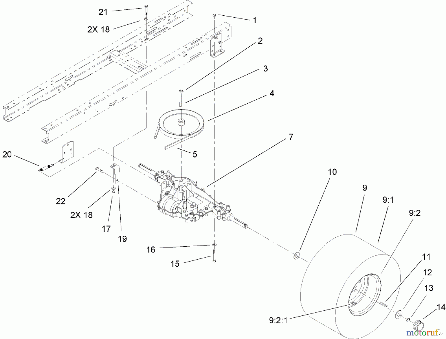 Toro Neu Mowers, Lawn & Garden Tractor Seite 1 71209 (XL 320) - Toro XL 320 Lawn Tractor, 2005 (250000001-250005000) 5 SPEED TRANSAXLE ASSEMBLY