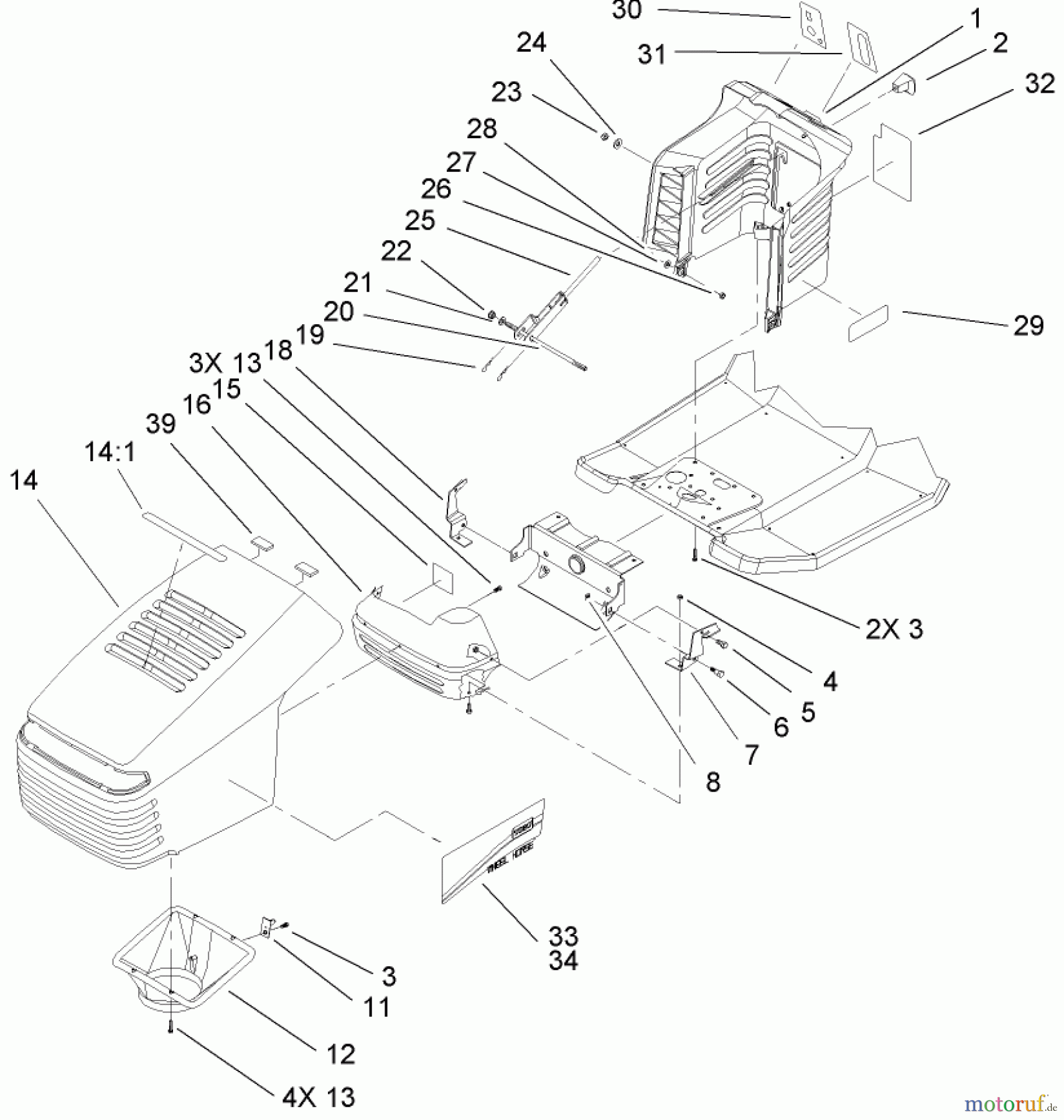Toro Neu Mowers, Lawn & Garden Tractor Seite 1 71209 (XL 320) - Toro XL 320 Lawn Tractor, 2005 (250005001-250999999) HOOD AND TOWER ASSEMBLY