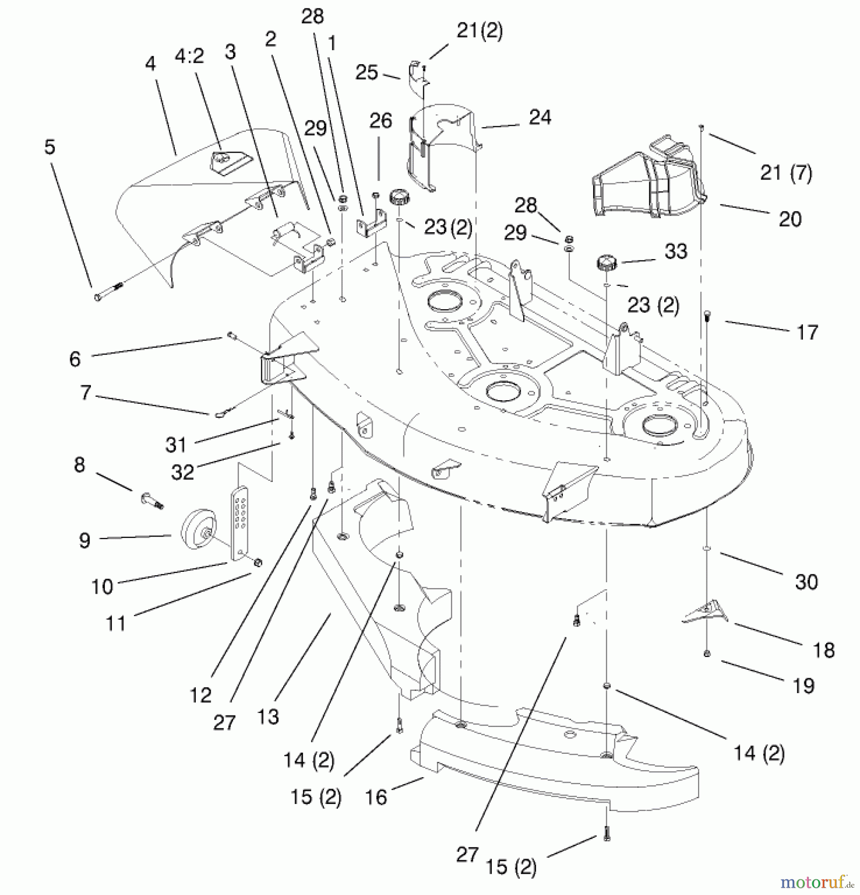  Toro Neu Mowers, Lawn & Garden Tractor Seite 1 71212 (17-44HXL) - Toro 17-44HXL Lawn Tractor, 2000 (200000001-200999999) BAFFLE, DEFLECTOR & COVER ASSEMBLY
