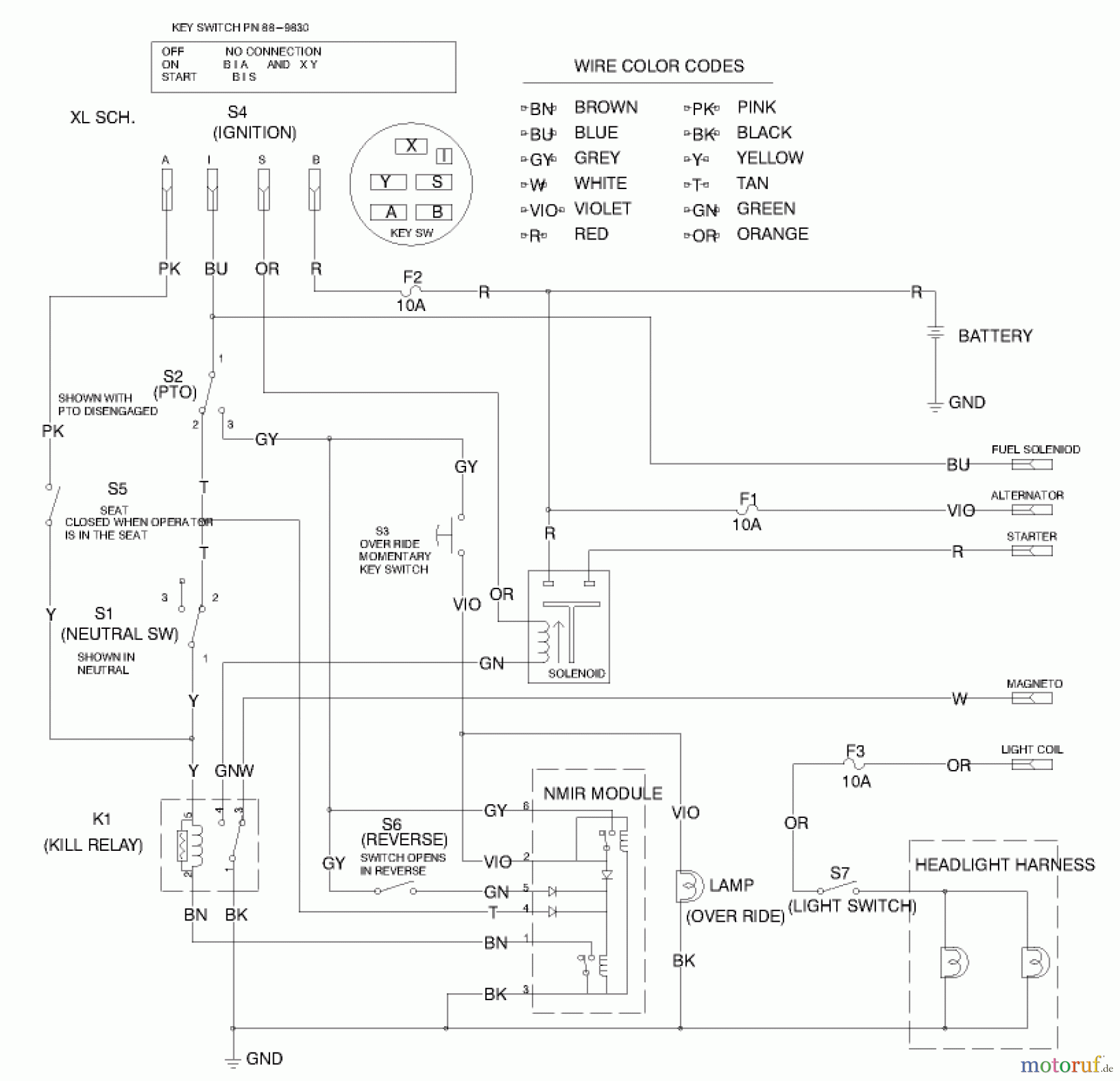 Toro Neu Mowers, Lawn & Garden Tractor Seite 1 71212 (17-44HXL) - Toro 17-44HXL Lawn Tractor, 2000 (200000001-200999999) ELECTRICAL SCHEMATIC