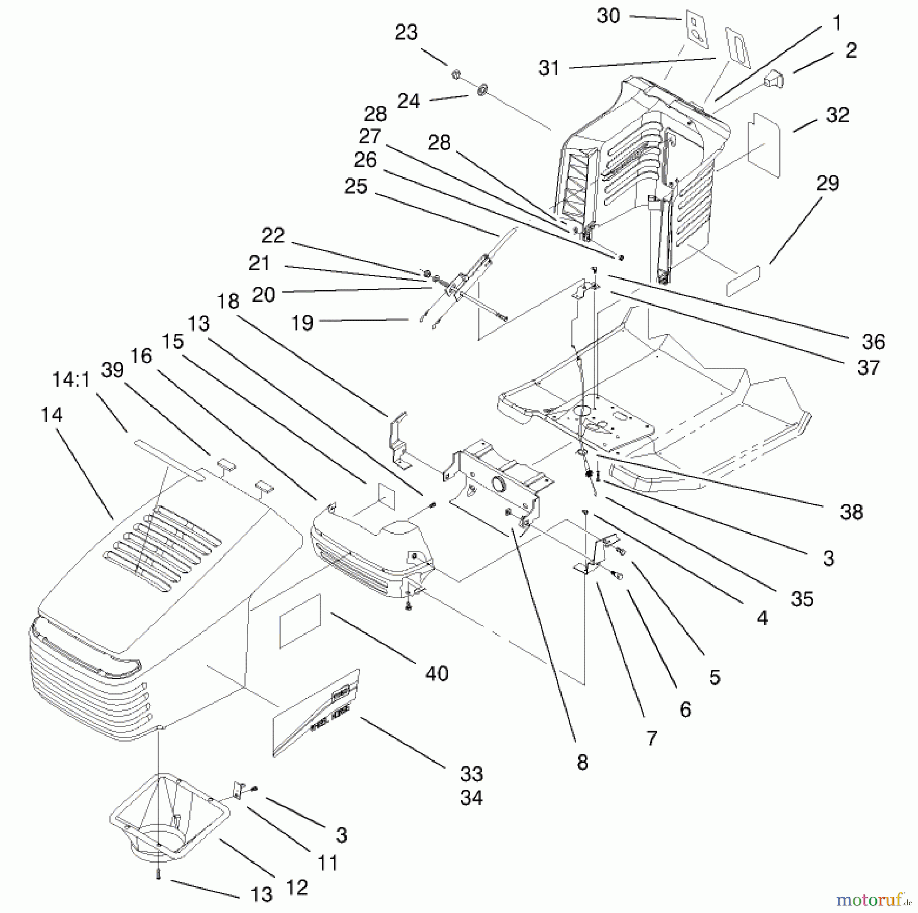  Toro Neu Mowers, Lawn & Garden Tractor Seite 1 71212 (17-44HXL) - Toro 17-44HXL Lawn Tractor, 2000 (200000001-200999999) HOOD & TOWER ASSEMBLY