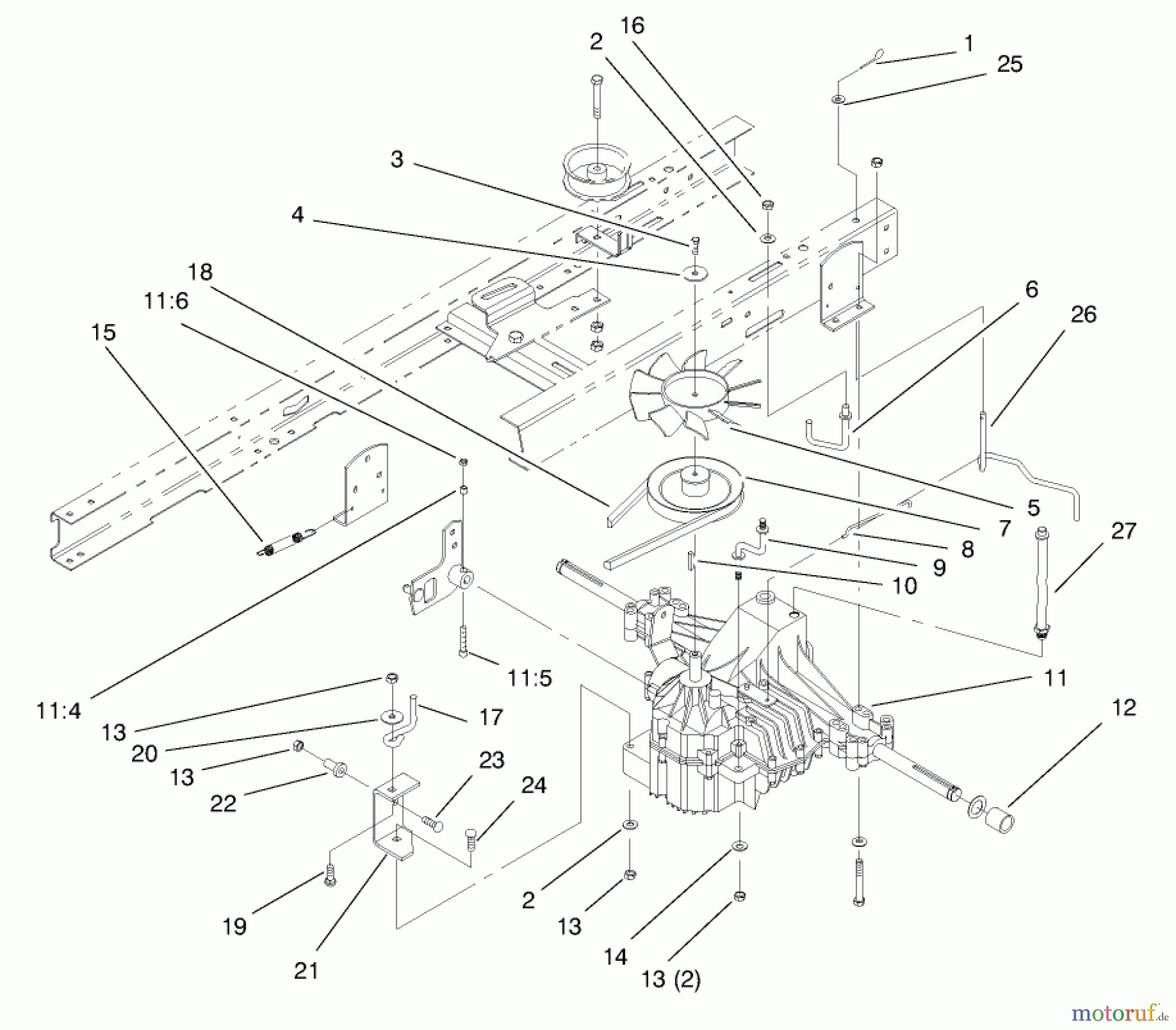  Toro Neu Mowers, Lawn & Garden Tractor Seite 1 71215 (14-38HXL) - Toro 14-38HXL Lawn Tractor, 1997 (7900001-7999999) TRANSAXLE ASSEMBLY