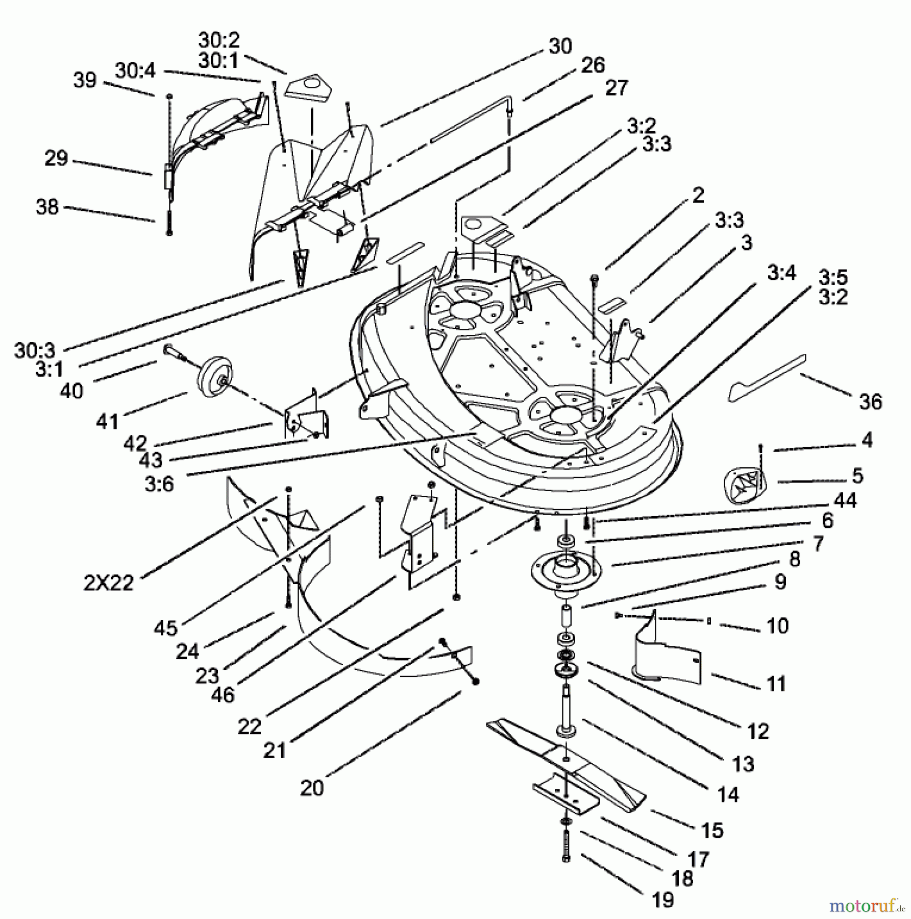  Toro Neu Mowers, Lawn & Garden Tractor Seite 1 71226 (16-38XLE) - Toro 16-38XLE Lawn Tractor, 2002 (220010001-220999999) 38IN DECK ASSEMBLY