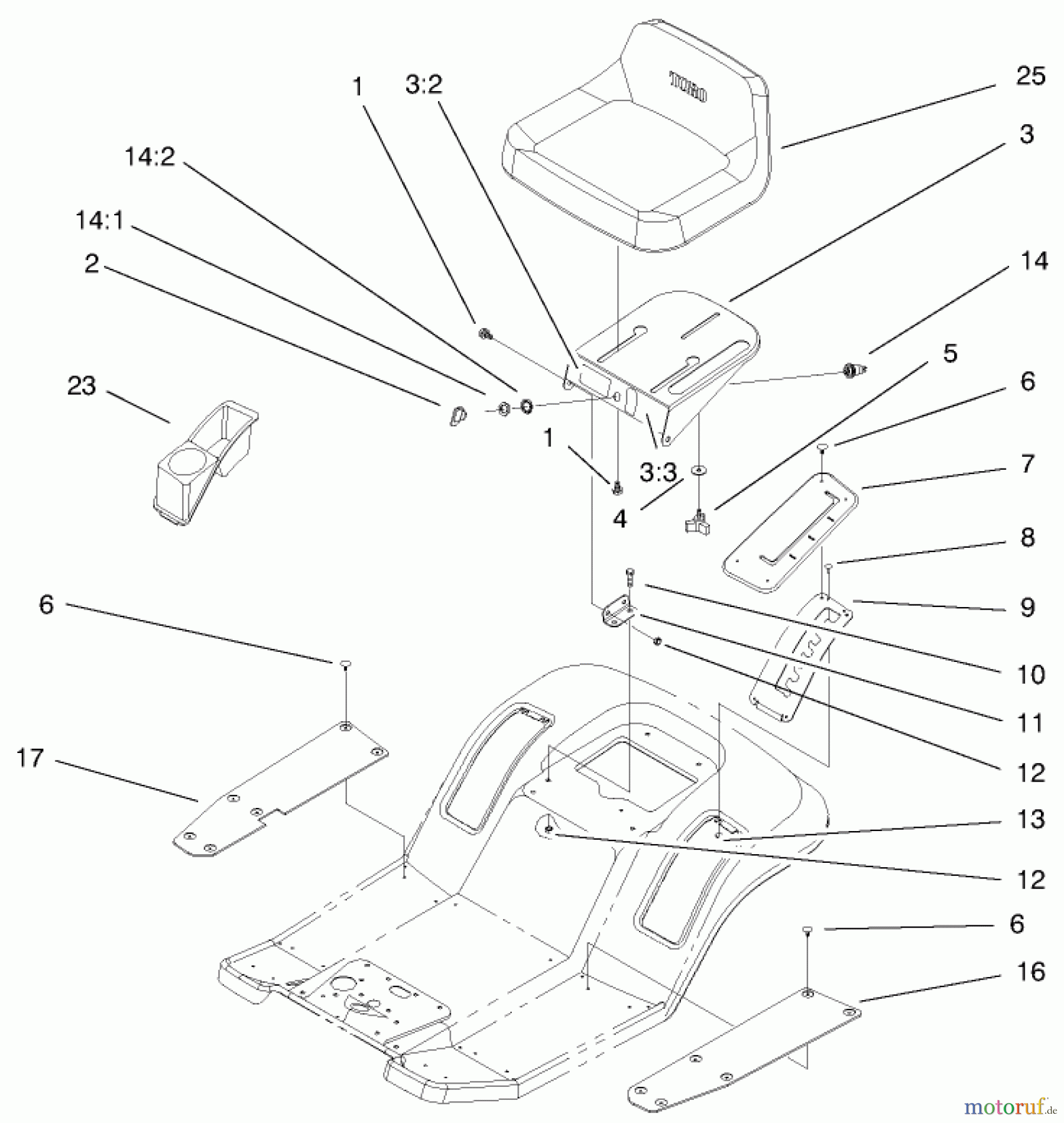  Toro Neu Mowers, Lawn & Garden Tractor Seite 1 71240 (15-38HXL) - Toro 15-38HXL Lawn Tractor, 1999 (9900001-9999999) REAR BODY & SEAT ASSEMBLY