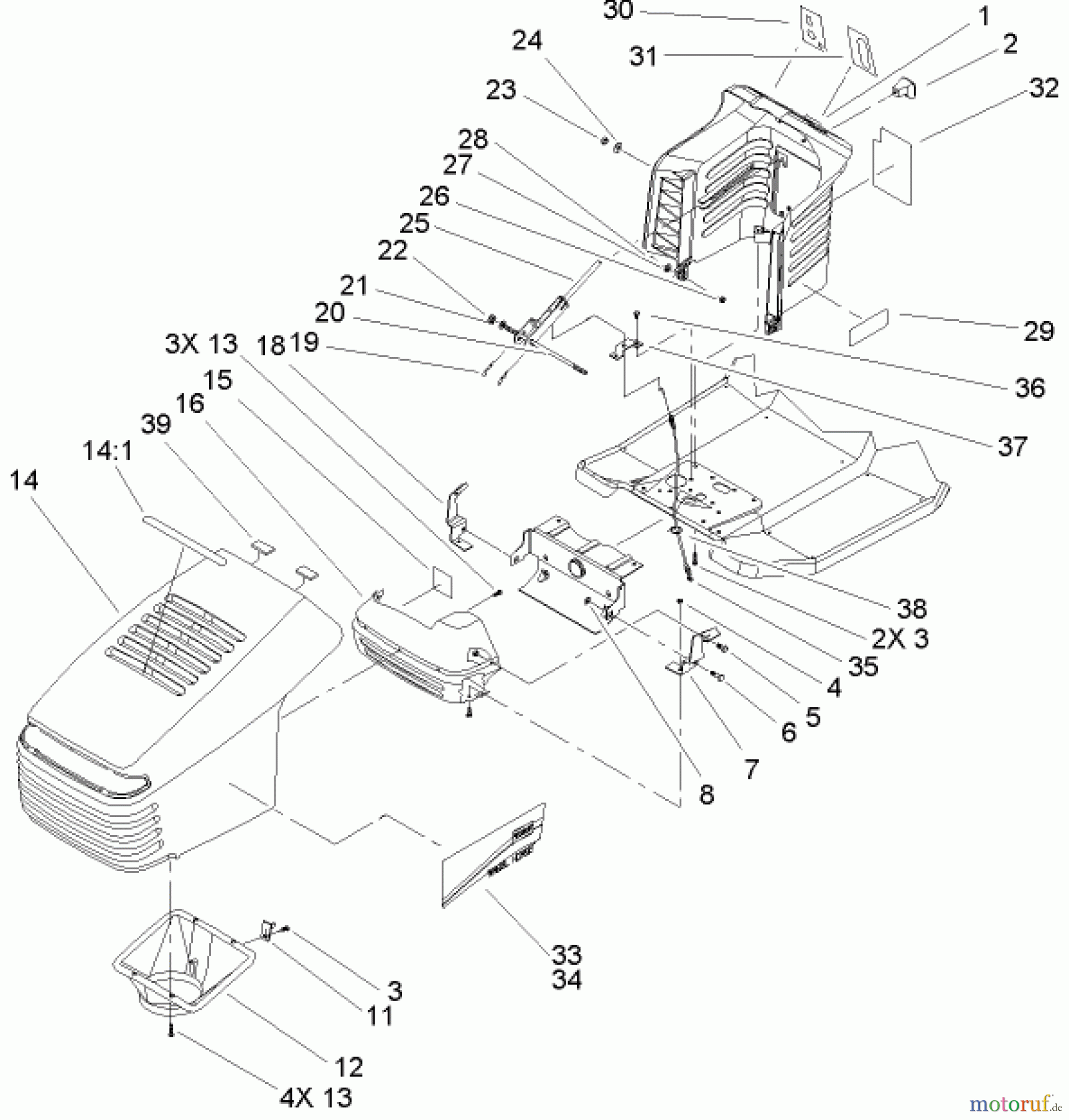  Toro Neu Mowers, Lawn & Garden Tractor Seite 1 71245 (14-38HXLE) - Toro 14-38HXLE Lawn Tractor, 2004 (240000001-240999999) HOOD AND TOWER ASSEMBLY