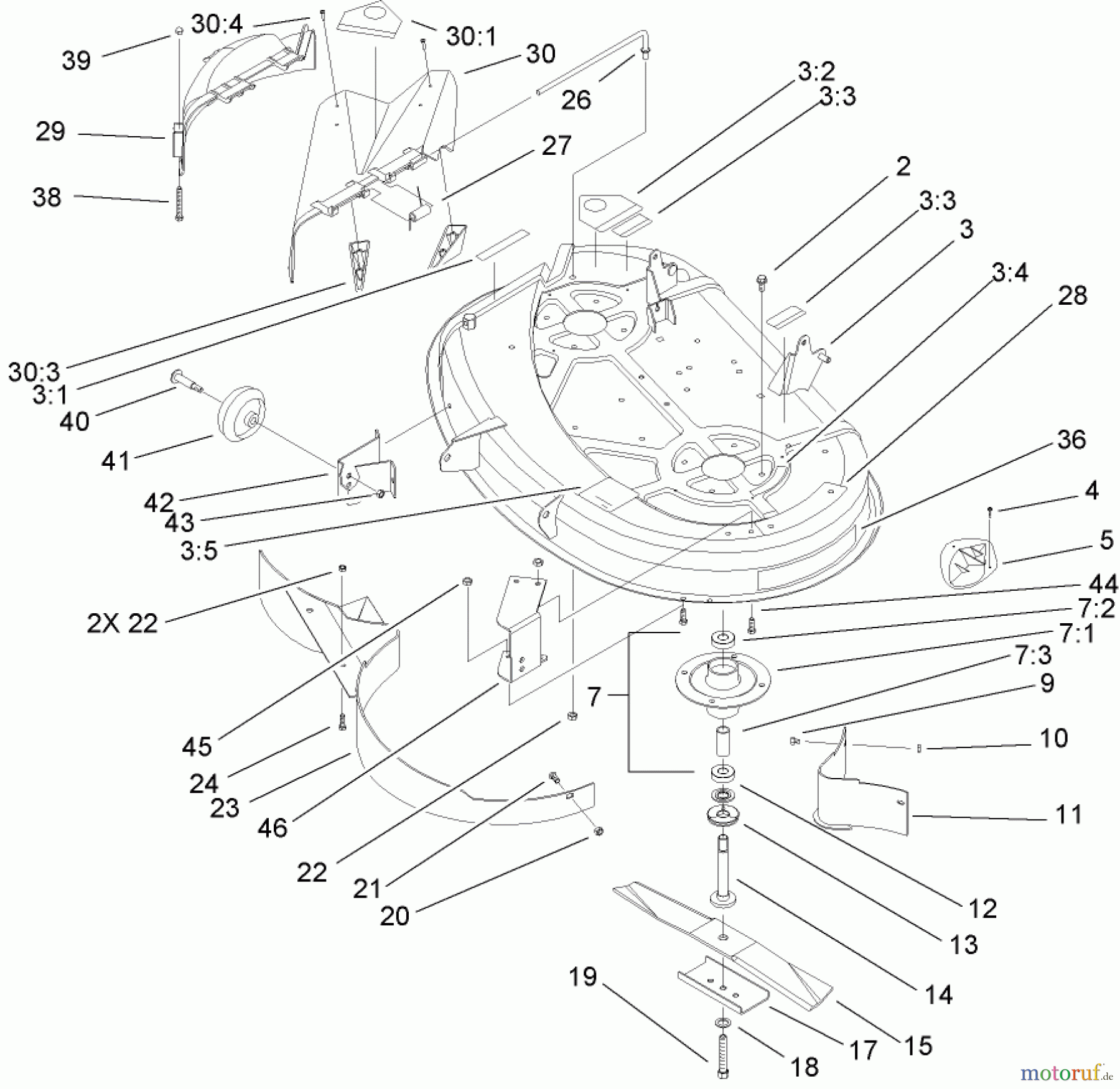  Toro Neu Mowers, Lawn & Garden Tractor Seite 1 71246 (XL 380H) - Toro XL 380H Lawn Tractor, 2005 (250000001-250999999) 38IN DECK ASSEMBLY