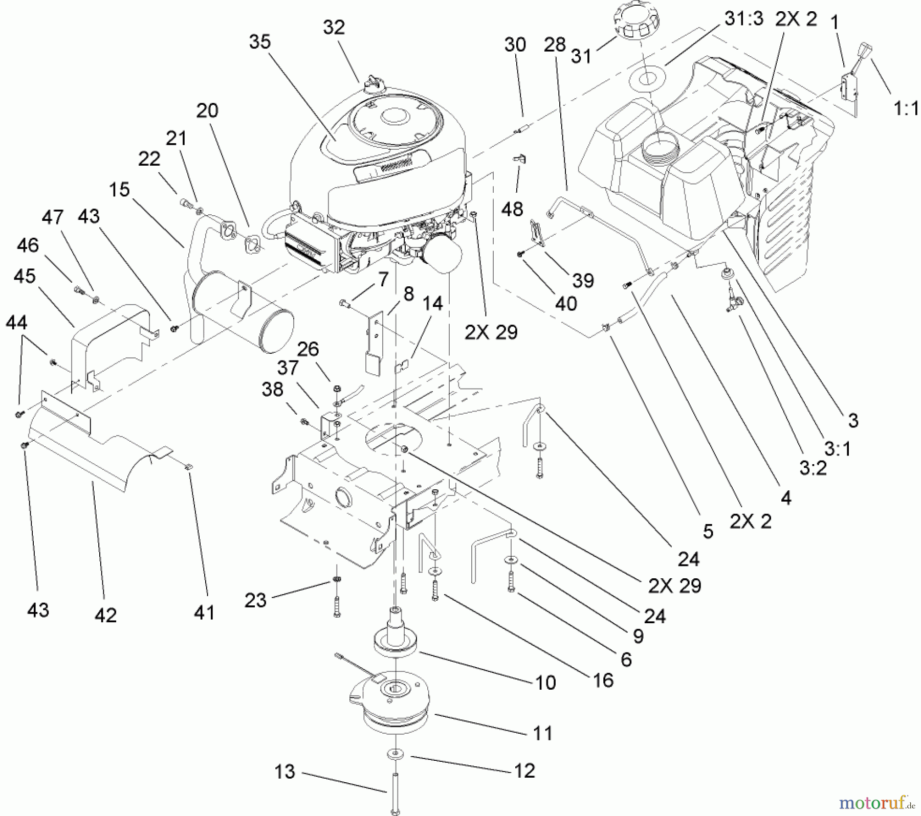  Toro Neu Mowers, Lawn & Garden Tractor Seite 1 71246 (XL 380H) - Toro XL 380H Lawn Tractor, 2005 (250000001-250999999) ENGINE ASSEMBLY