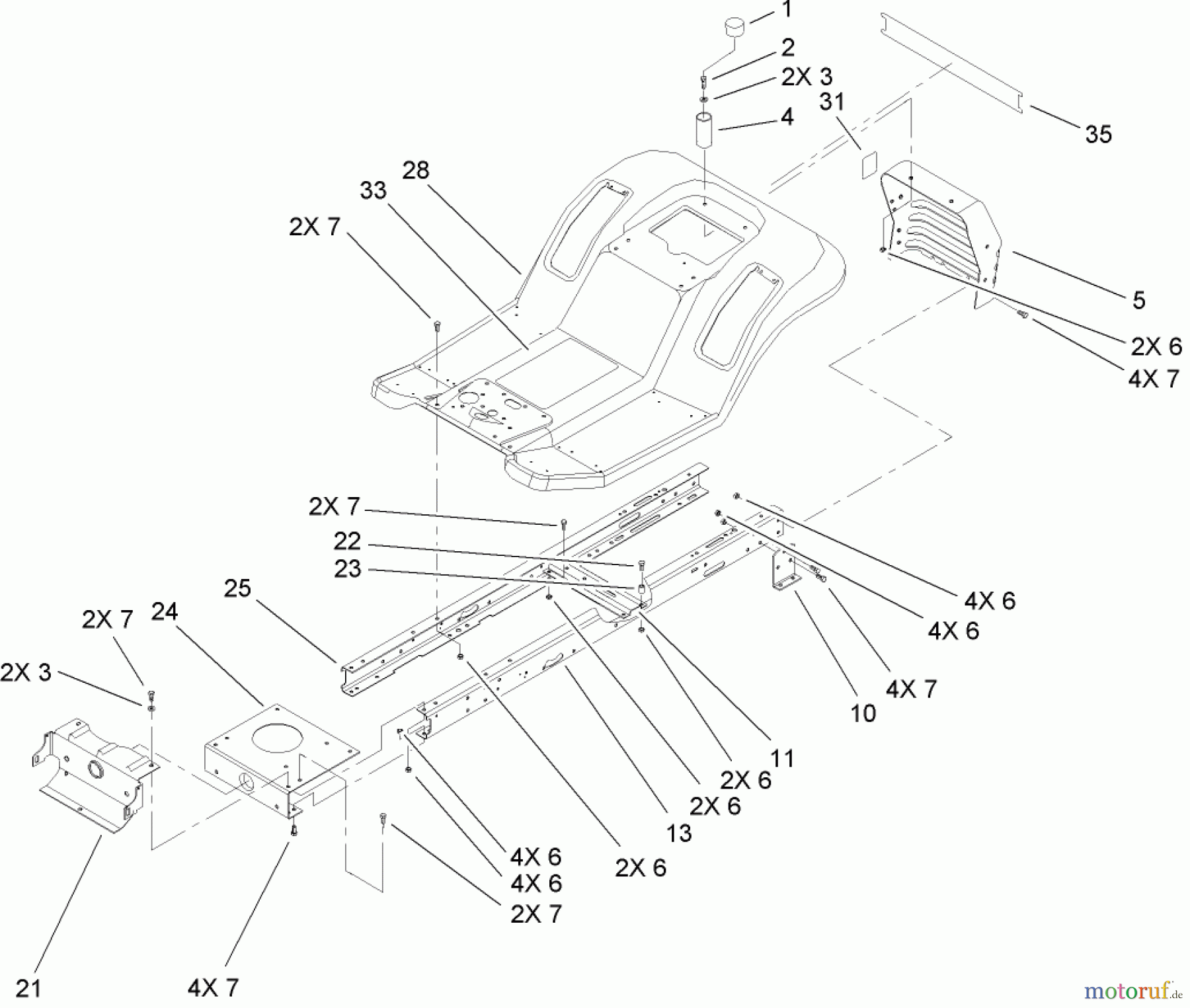Toro Neu Mowers, Lawn & Garden Tractor Seite 1 71246 (XL 380H) - Toro XL 380H Lawn Tractor, 2005 (250000001-250999999) FRAME AND BODY ASSEMBLY