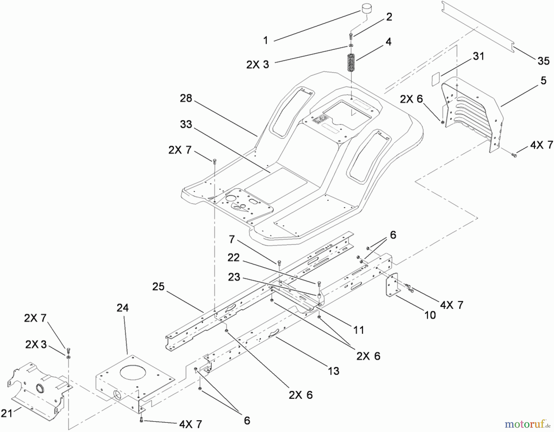  Toro Neu Mowers, Lawn & Garden Tractor Seite 1 71252 (XL 380H) - Toro XL 380H Lawn Tractor, 2010 (310002001-310999999) FRAME AND BODY ASSEMBLY