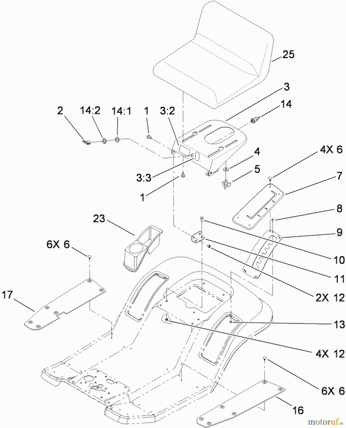  Toro Neu Mowers, Lawn & Garden Tractor Seite 1 71252 (XL 380H) - Toro XL 380H Lawn Tractor, 2010 (310002001-310999999) REAR BODY AND SEAT ASSEMBLY
