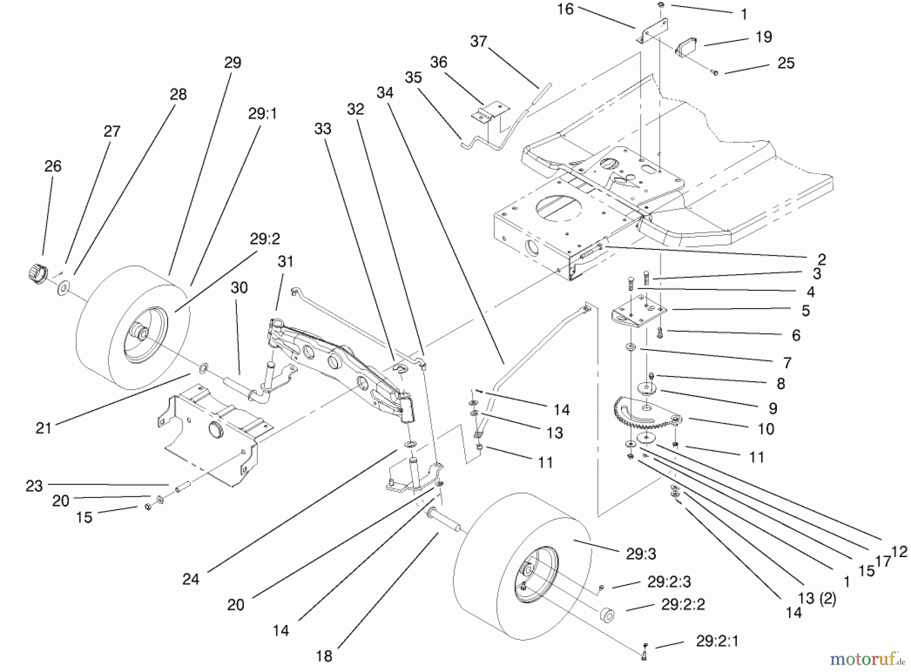  Toro Neu Mowers, Lawn & Garden Tractor Seite 1 71300 (12-32XL) - Toro 12-32XL Lawn Tractor, 2000 (200000001-200999999) STEERING COMPONENTS ASSEMBLY