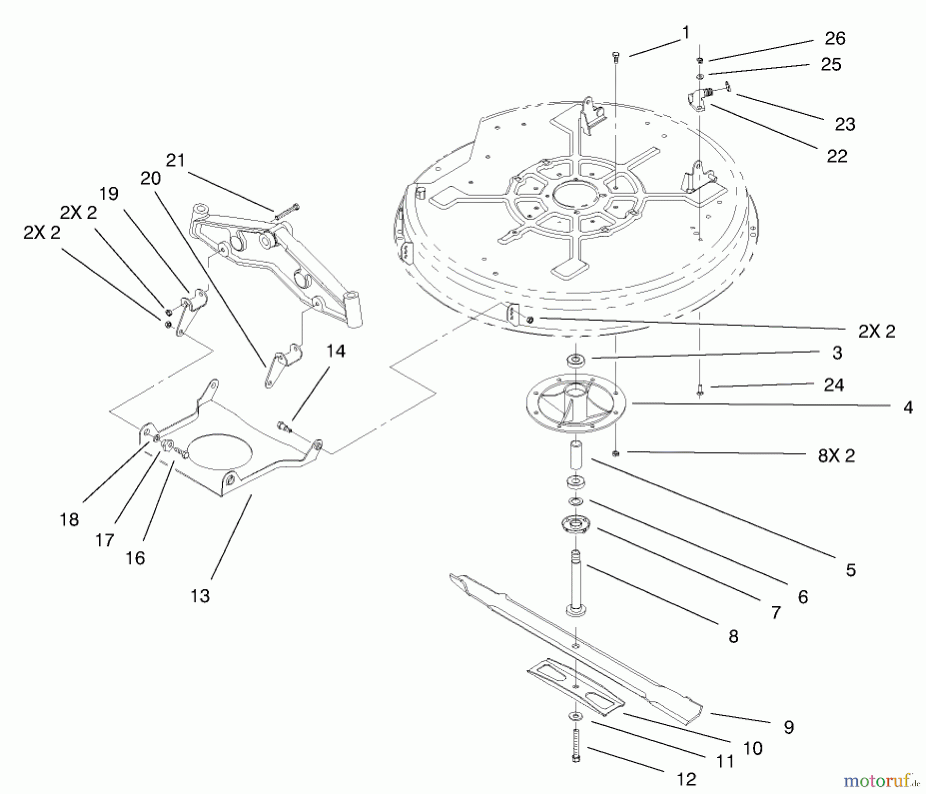  Toro Neu Mowers, Lawn & Garden Tractor Seite 1 71301 (12.5-32XLE) - Toro 12.5-32XLE Lawn Tractor, 2001 (210000001-210999999) DECK COMPONENTS ASSEMBLY