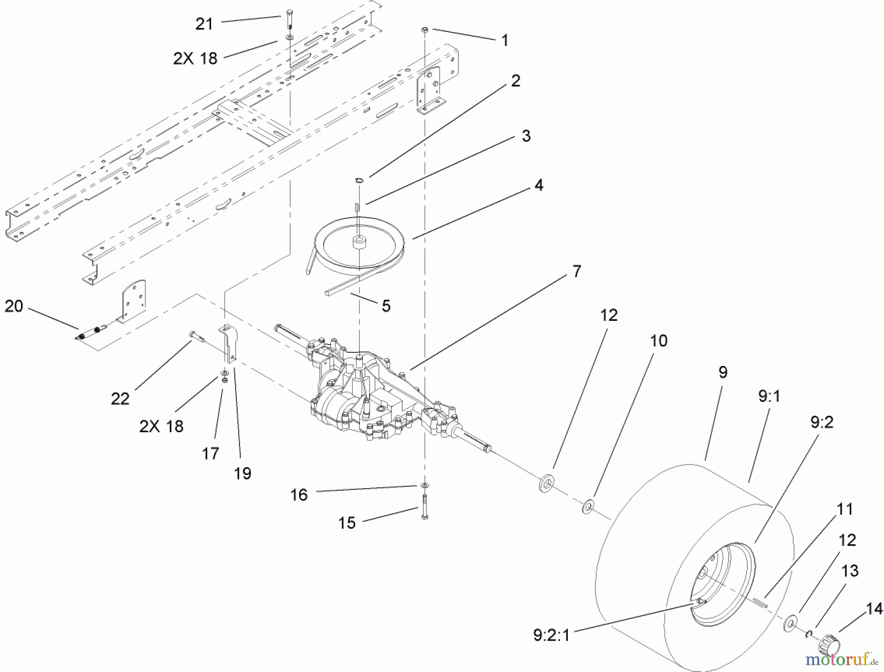  Toro Neu Mowers, Lawn & Garden Tractor Seite 1 71427 (XL 380) - Toro XL 380 Lawn Tractor, 2005 (250000001-250999999) 5 SPEED TRANSAXLE ASSEMBLY