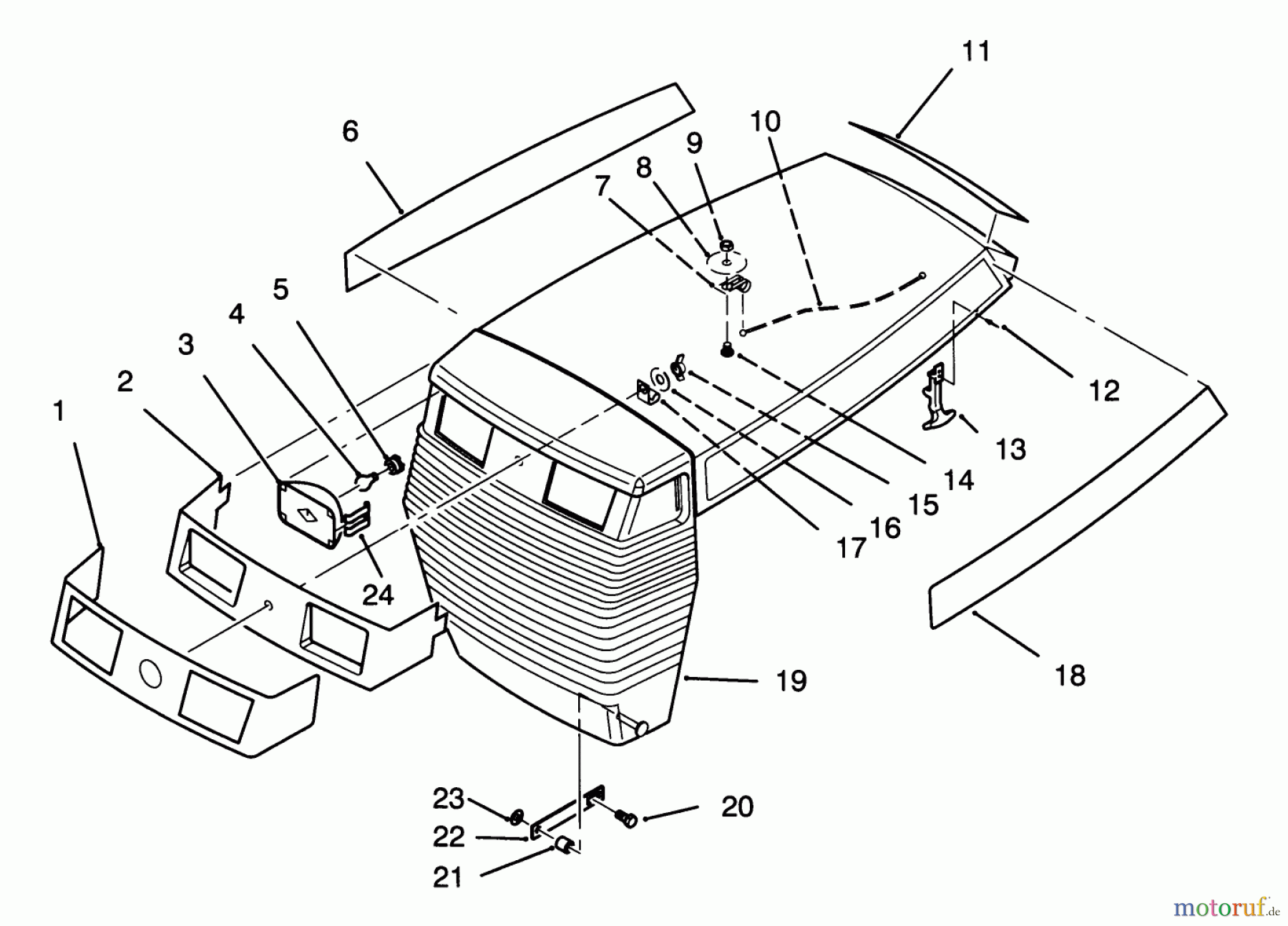  Toro Neu Mowers, Lawn & Garden Tractor Seite 1 72041 (244-H) - Toro 244-H Yard Tractor, 1993 (3900001-3999999) HOOD ASSEMBLY