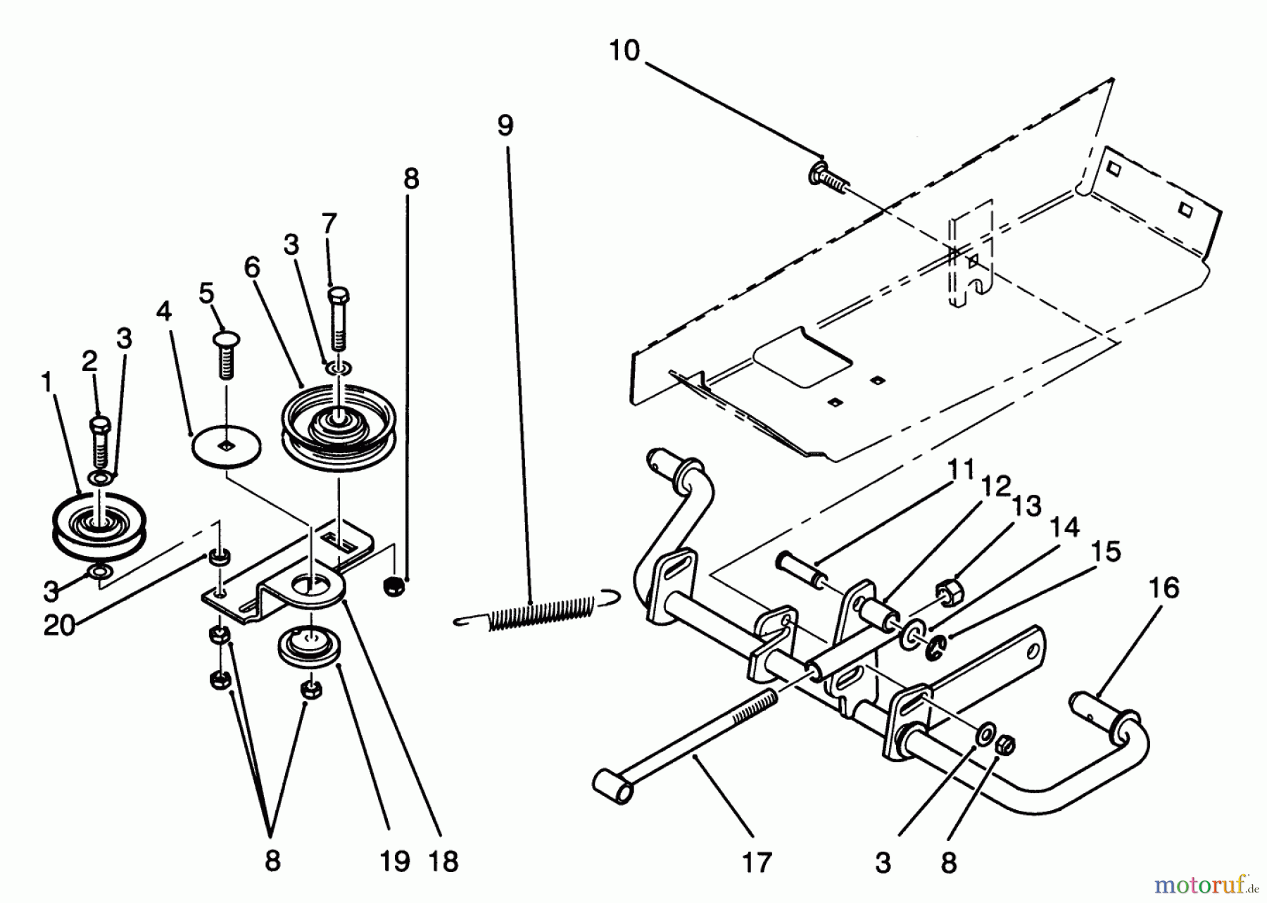  Toro Neu Mowers, Lawn & Garden Tractor Seite 1 72041 (244-H) - Toro 244-H Yard Tractor, 1993 (3900001-3999999) IDLER AND PEDAL SHAFT ASSEMBLY
