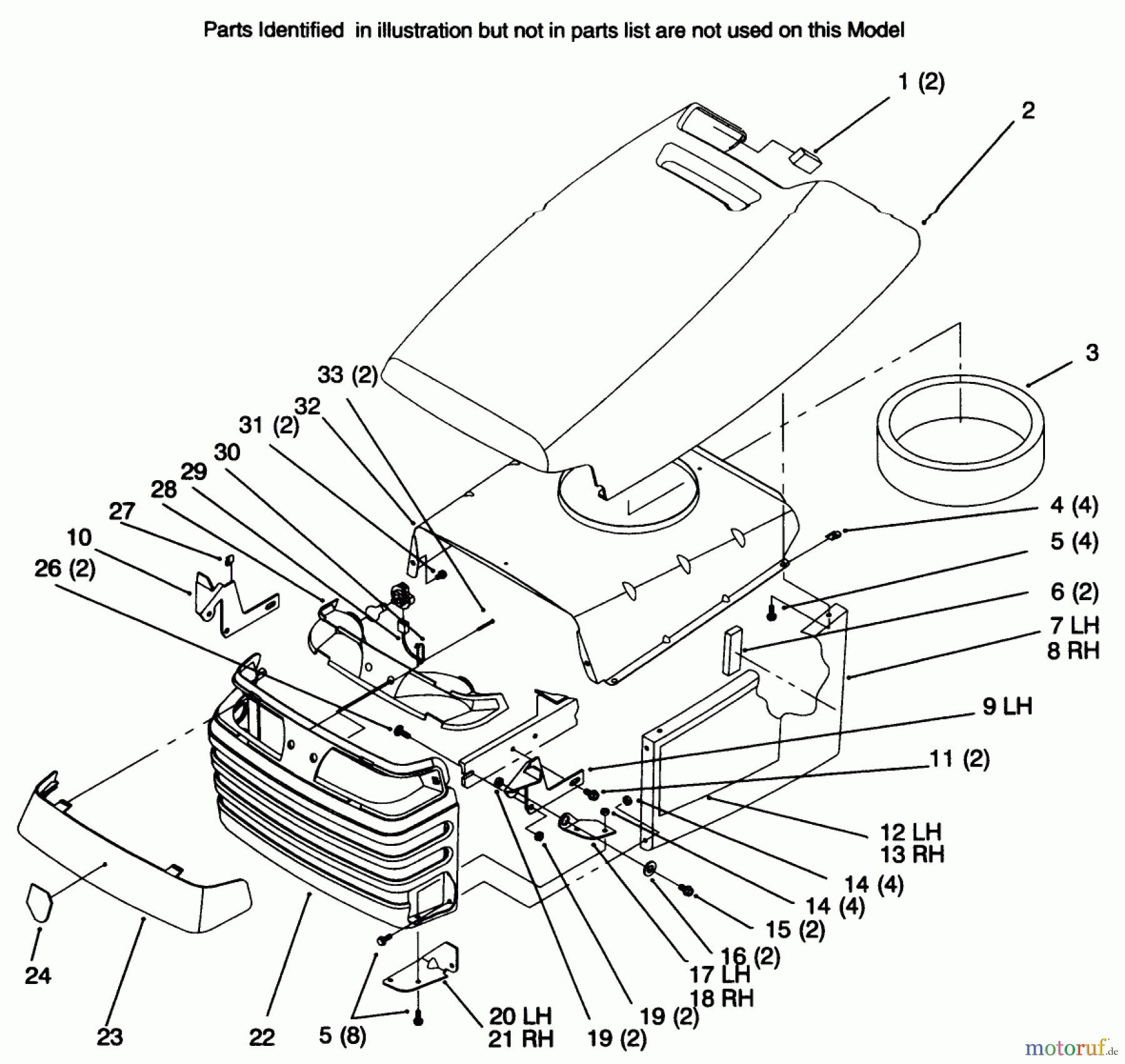 Toro Neu Mowers, Lawn & Garden Tractor Seite 1 72045 (265-6) - Toro 265-6 Yard Tractor, 1996 (6900001-6999999) HOOD AND GRILL