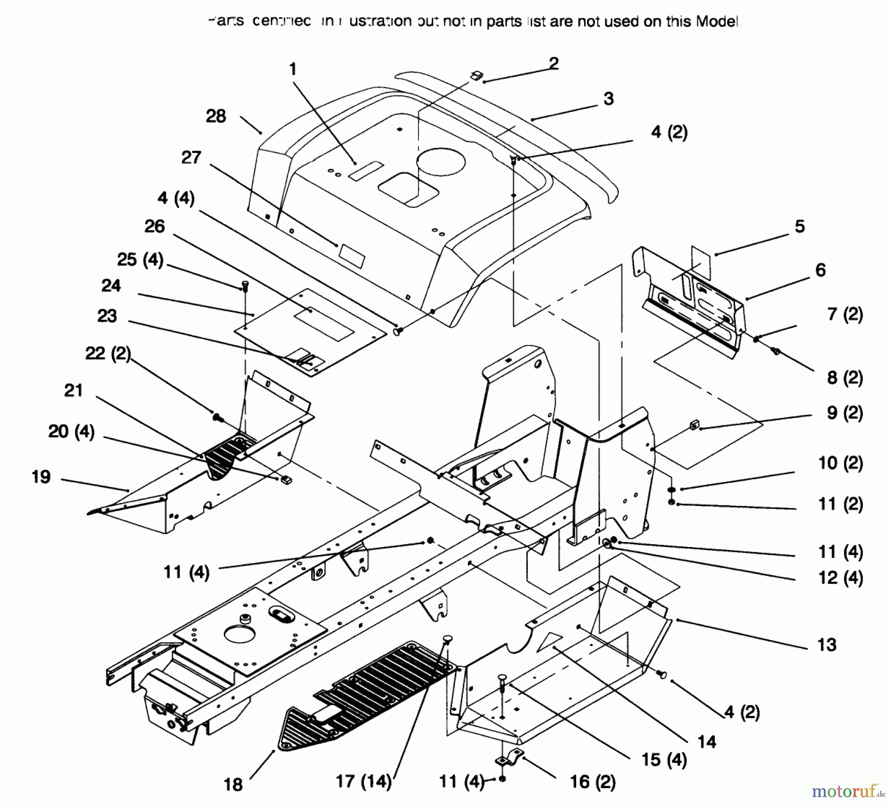 Toro Neu Mowers, Lawn & Garden Tractor Seite 1 72085 (267-H) - Toro 267-H Lawn and Garden Tractor, 1996 (6900001-6999999) FENDER AND FOOTREST