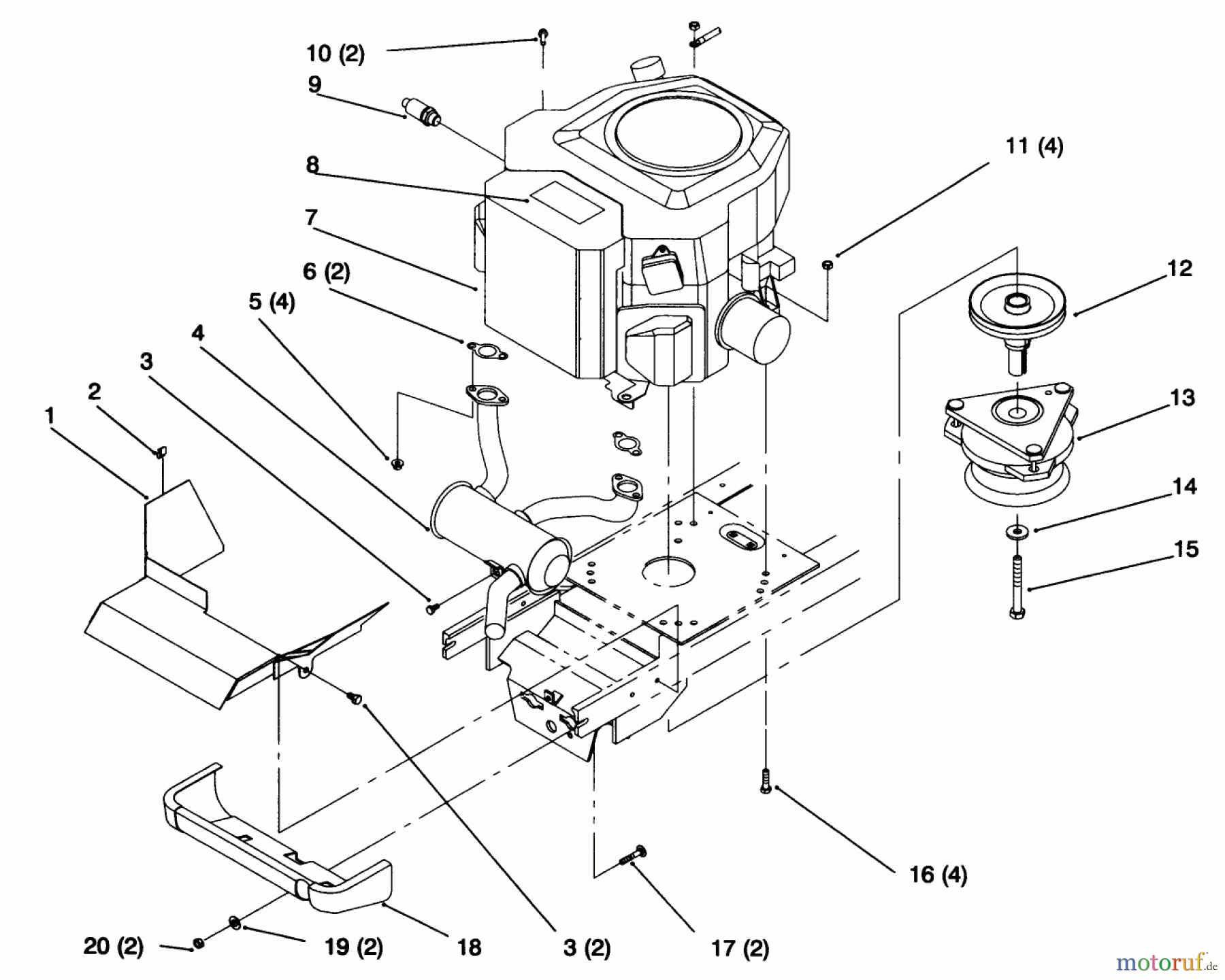  Toro Neu Mowers, Lawn & Garden Tractor Seite 1 72104 (267-H) - Toro 267-H Lawn and Garden Tractor, 1996 (6900001-6999999) TWIN CYLINDER ENGINE, MUFFLER, AND P.T.O.