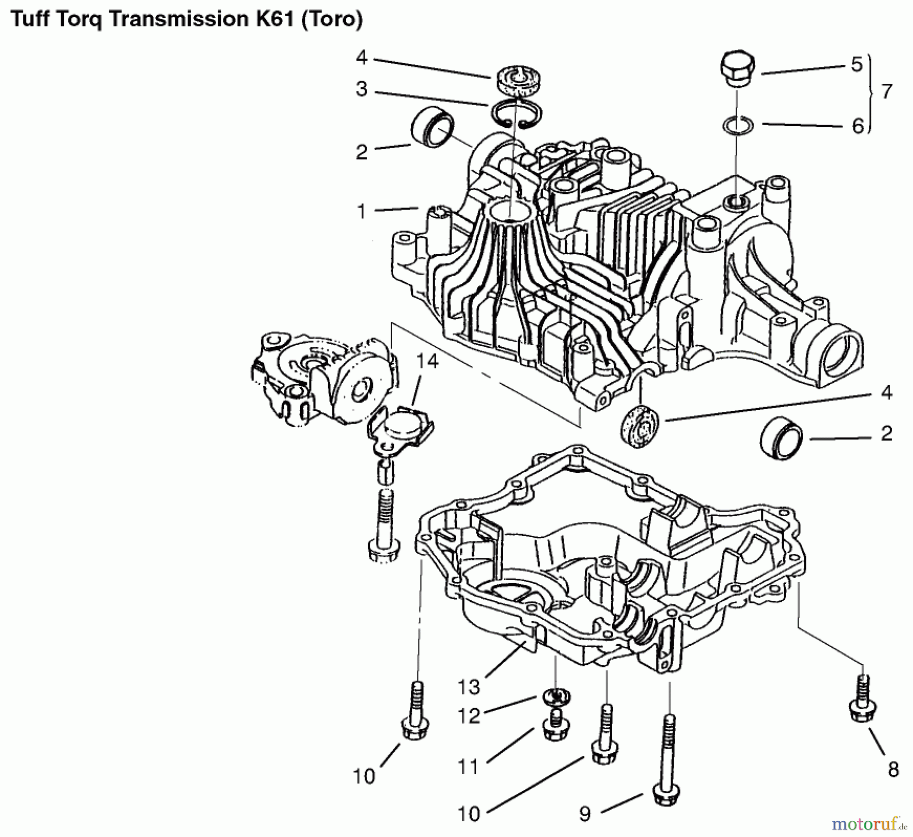  Toro Neu Mowers, Lawn & Garden Tractor Seite 1 72105 (268-H) - Toro 268-H Lawn and Garden Tractor, 1999 (9900001-9999999) TRANSAXLE CASE