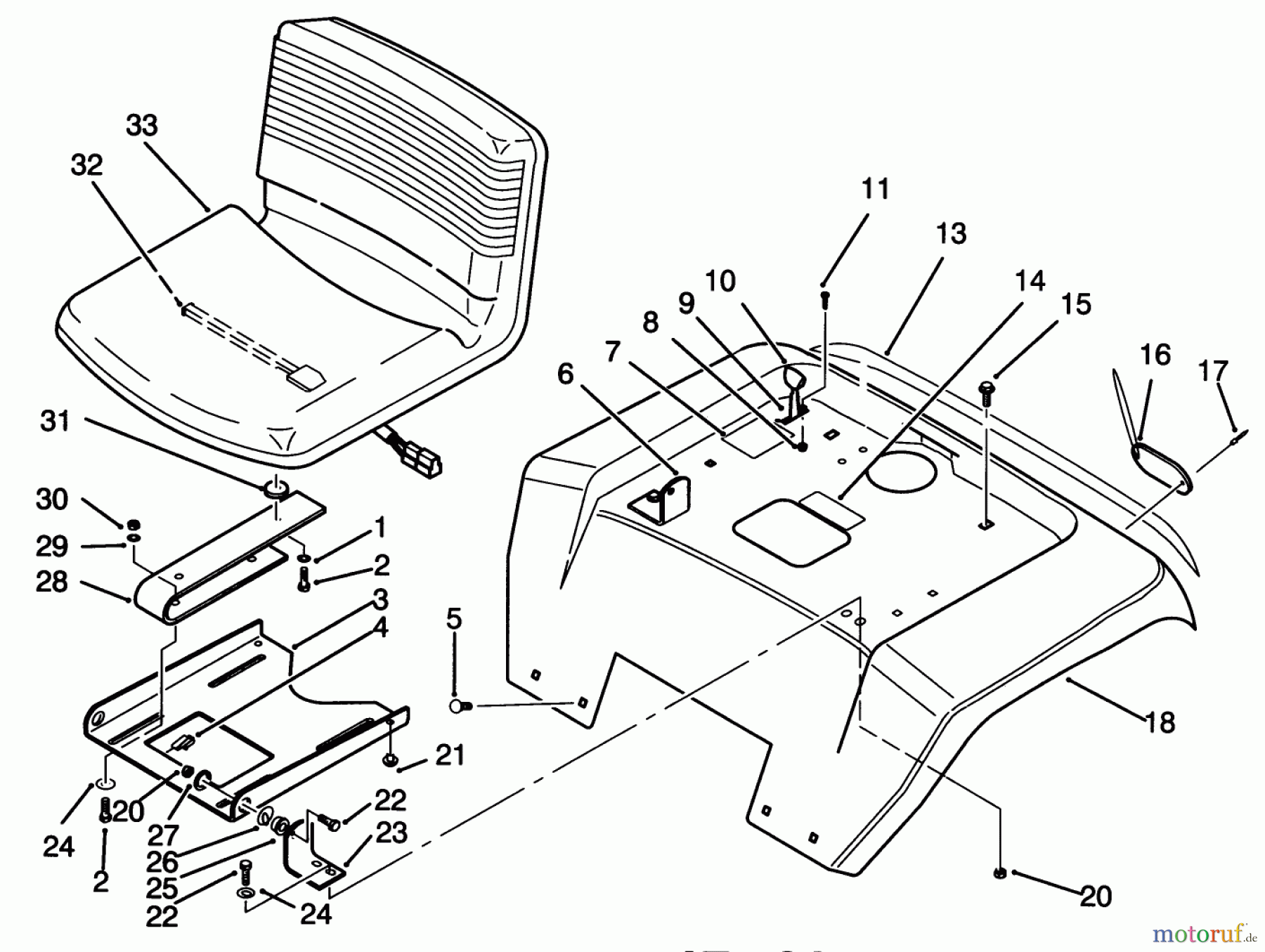  Toro Neu Mowers, Lawn & Garden Tractor Seite 1 72101 (246-H) - Toro 246-H Yard Tractor, 1993 (3900001-3999999) FENDER AND SEAT ASSEMBLY