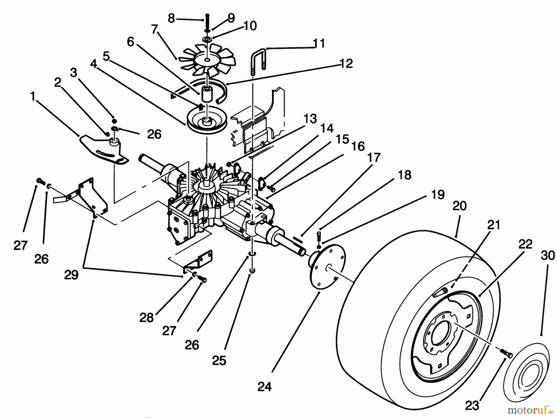  Toro Neu Mowers, Lawn & Garden Tractor Seite 1 72101 (246-H) - Toro 246-H Yard Tractor, 1993 (3900001-3999999) REAR WHEEL AND TRANSMISSION ASSEMBLY