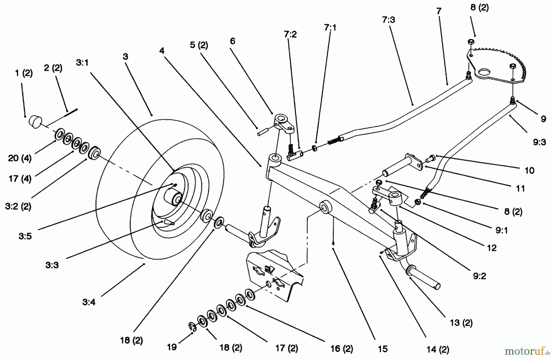 Toro Neu Mowers, Lawn & Garden Tractor Seite 1 72102 (269-H) - Toro 269-H Lawn and Garden Tractor, 1996 (6900001-6999999) FRONT AXLE