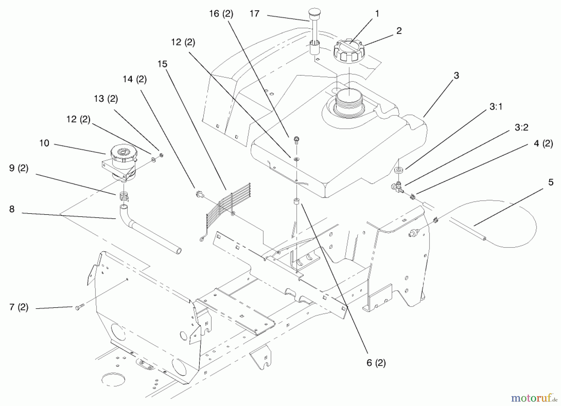  Toro Neu Mowers, Lawn & Garden Tractor Seite 1 72102 (269-H) - Toro 269-H Lawn and Garden Tractor, 1997 (7900001-7999999) FUEL TANK AND HYDRO RESERVOIR
