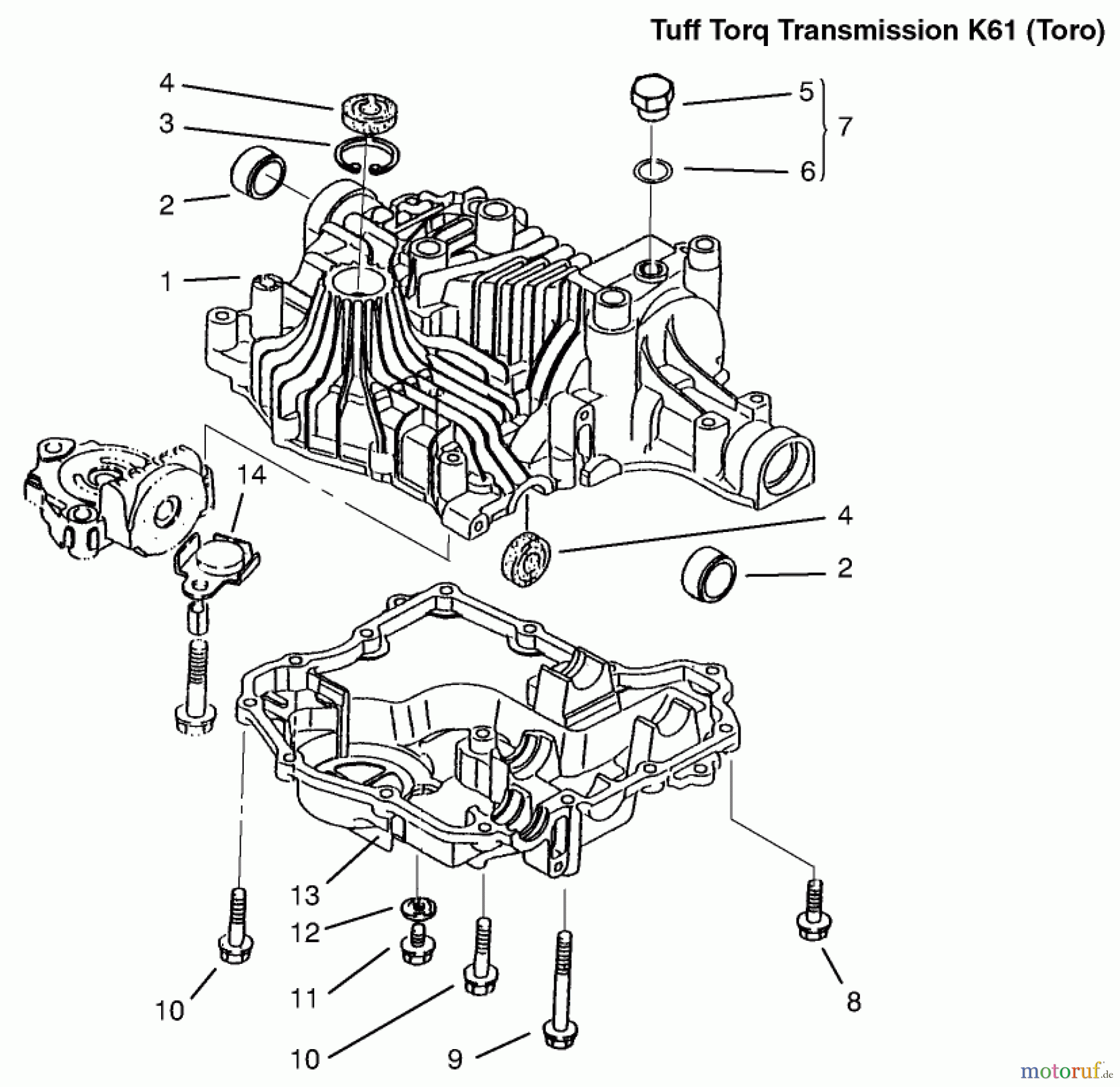  Toro Neu Mowers, Lawn & Garden Tractor Seite 1 72115 (270-H) - Toro 270-H Lawn and Garden Tractor, 1999 (9900001-9999999) TRANSAXLE CASE