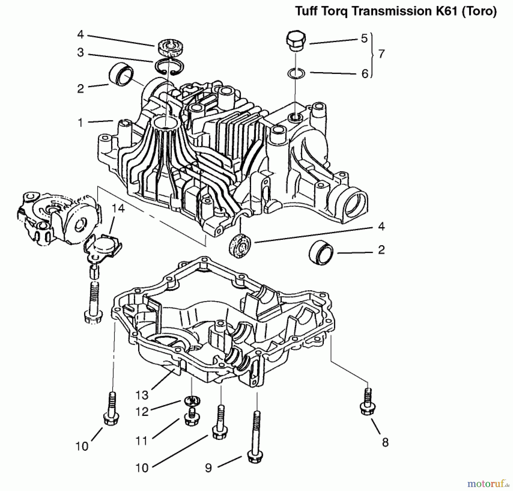  Toro Neu Mowers, Lawn & Garden Tractor Seite 1 72110 (270-H) - Toro 270-H Lawn and Garden Tractor, 1996 (6900001-6999999) TRANSAXLE CASE