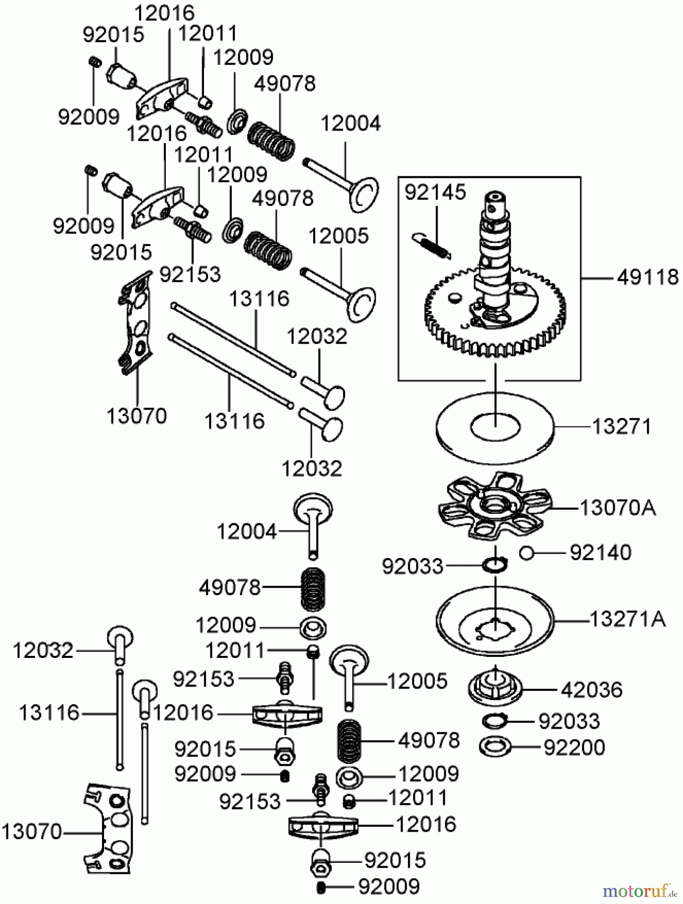  Toro Neu Mowers, Lawn & Garden Tractor Seite 1 72201 (420) - Toro 420 Garden Tractor, 2005 (250000001-250999999) VALVE AND CAMSHAFT ASSEMBLY KAWASAKI FH541V-DS04