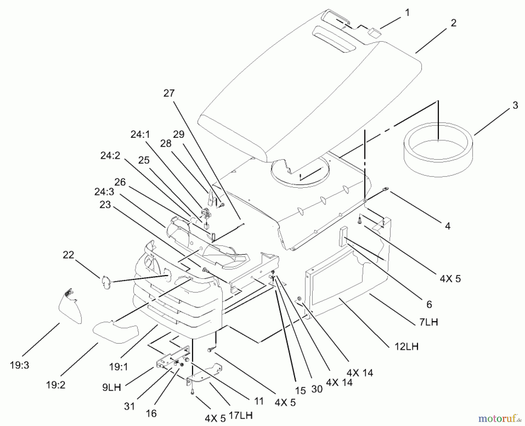  Toro Neu Mowers, Lawn & Garden Tractor Seite 1 72202 (419XT) - Toro 419XT Garden Tractor, 2003 (230000001-230999999) HOOD AND GRILL ASSEMBLY