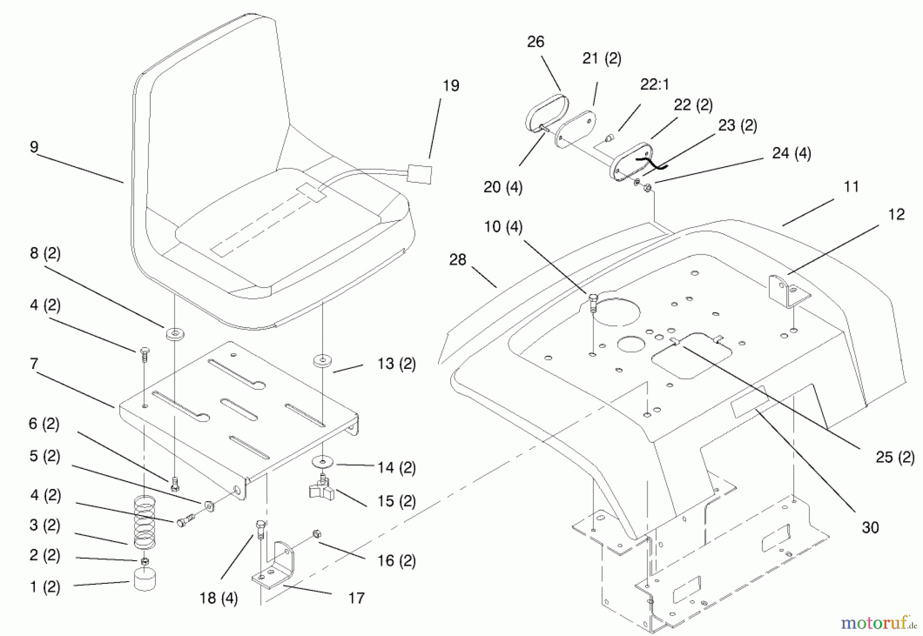  Toro Neu Mowers, Lawn & Garden Tractor Seite 1 73403 (314-H) - Toro 314-H Garden Tractor, 1996 (6900001-6999999) FENDER, SEAT
