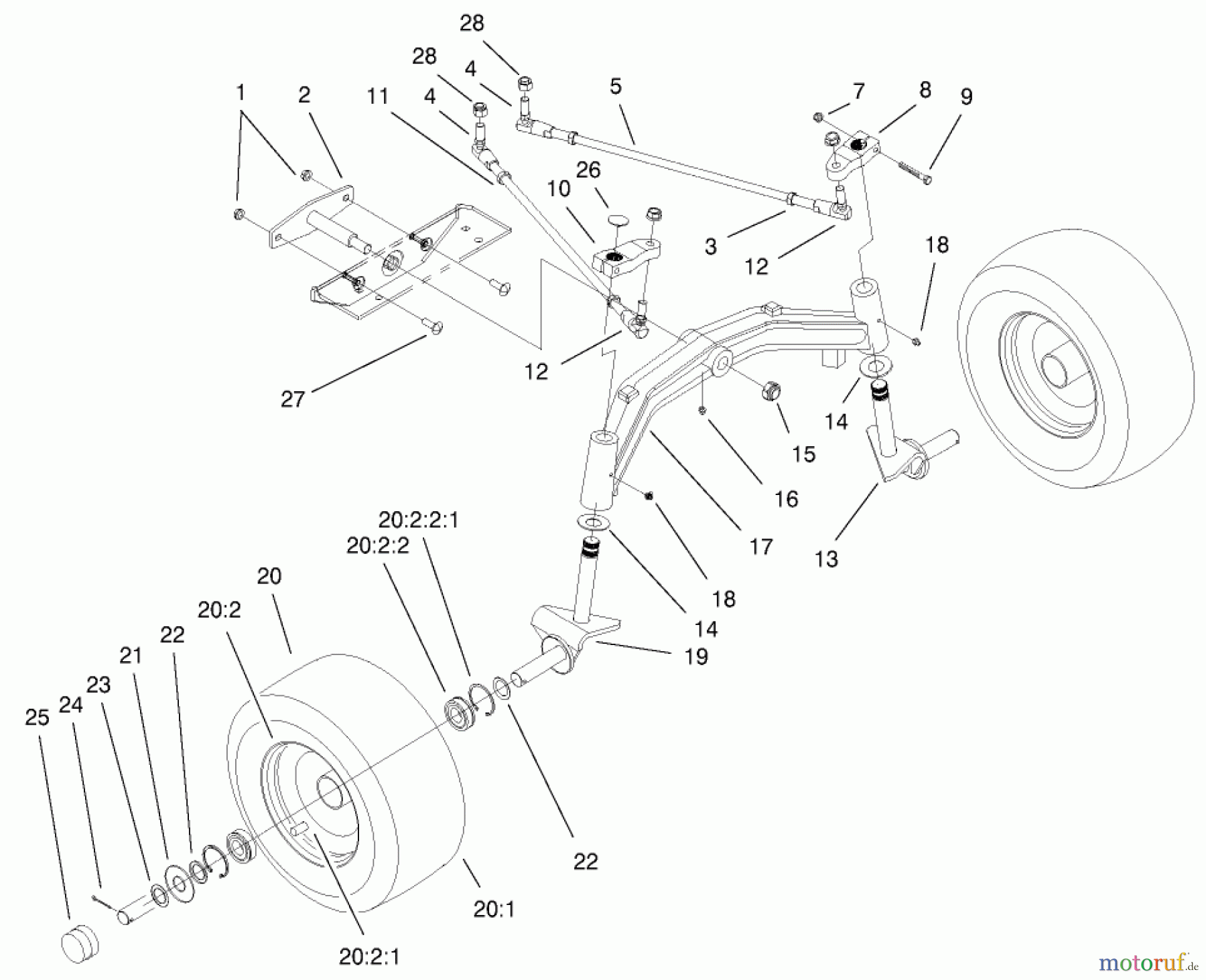  Toro Neu Mowers, Lawn & Garden Tractor Seite 1 73590 (523Dxi) - Toro 523Dxi Garden Tractor, 2000 (200000001-200999999) TIE RODS, SPINDLE, & FRONT AXLE ASSEMBLY