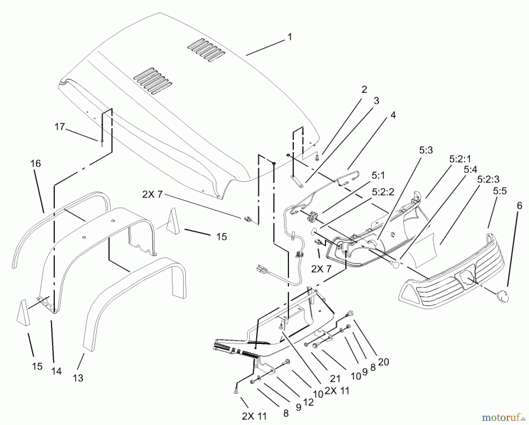 Toro Neu Mowers, Lawn & Garden Tractor Seite 1 73561 (550) - Toro 550 Garden Tractor, 2005 (250000001-250999999) HOOD AND HEADLIGHT ASSEMBLY