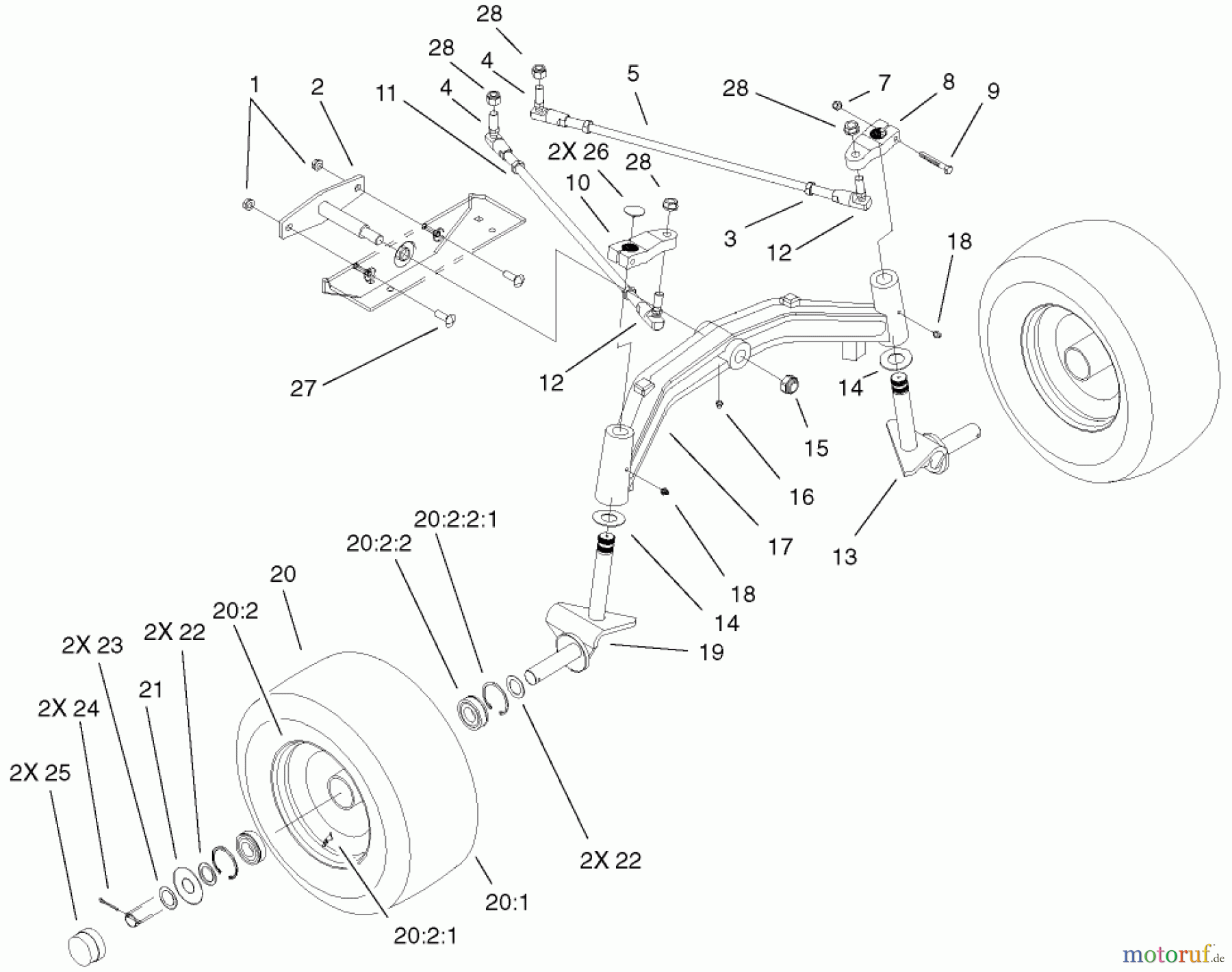  Toro Neu Mowers, Lawn & Garden Tractor Seite 1 73590 (523Dxi) - Toro 523Dxi Garden Tractor, 2002 (220000001-220999999) TIE RODS, SPINDLE & FRONT AXLE ASSEMBLY